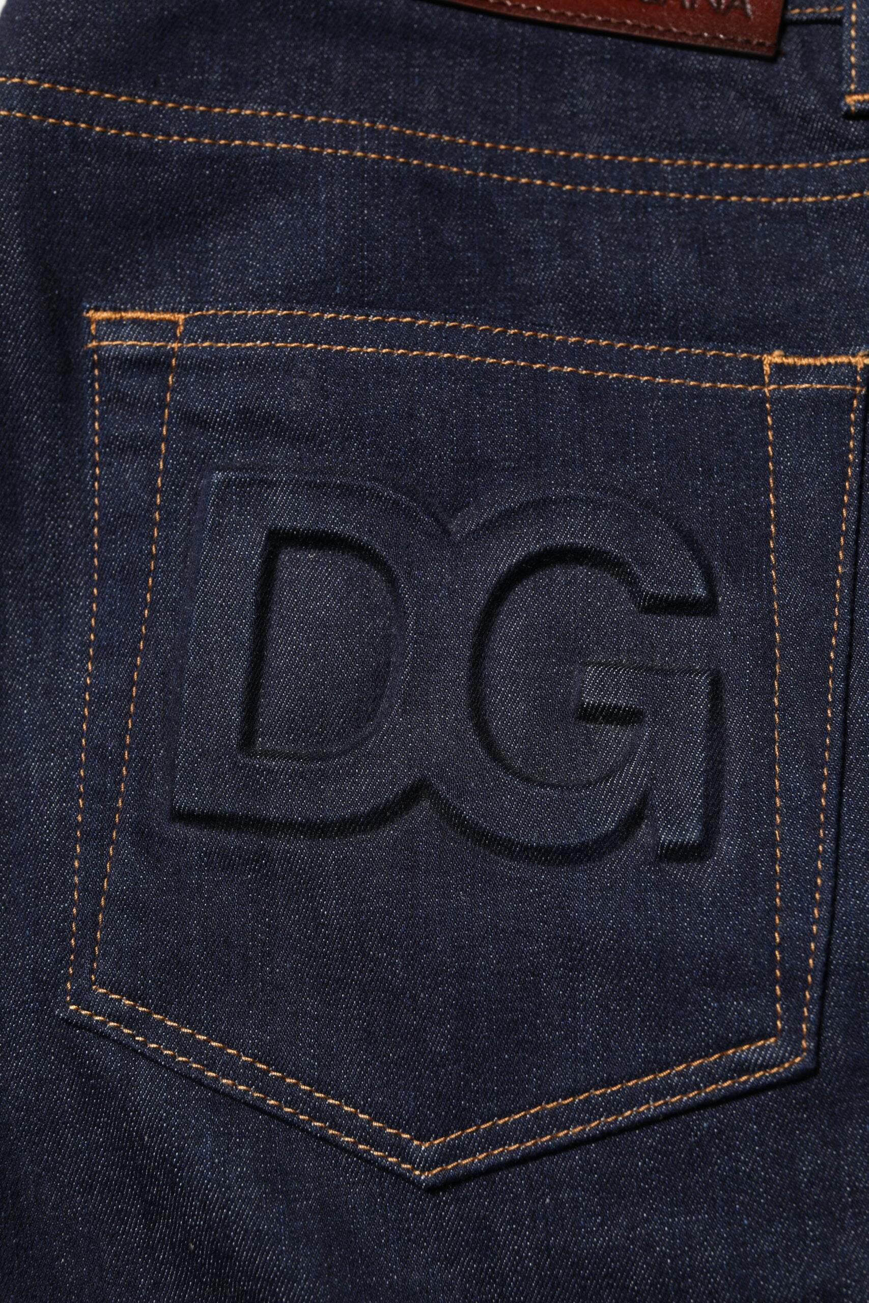 Dolce & Gabbana Dark Blue Cotton Logo Slim Fit Men Denim Jeans - Hilstor