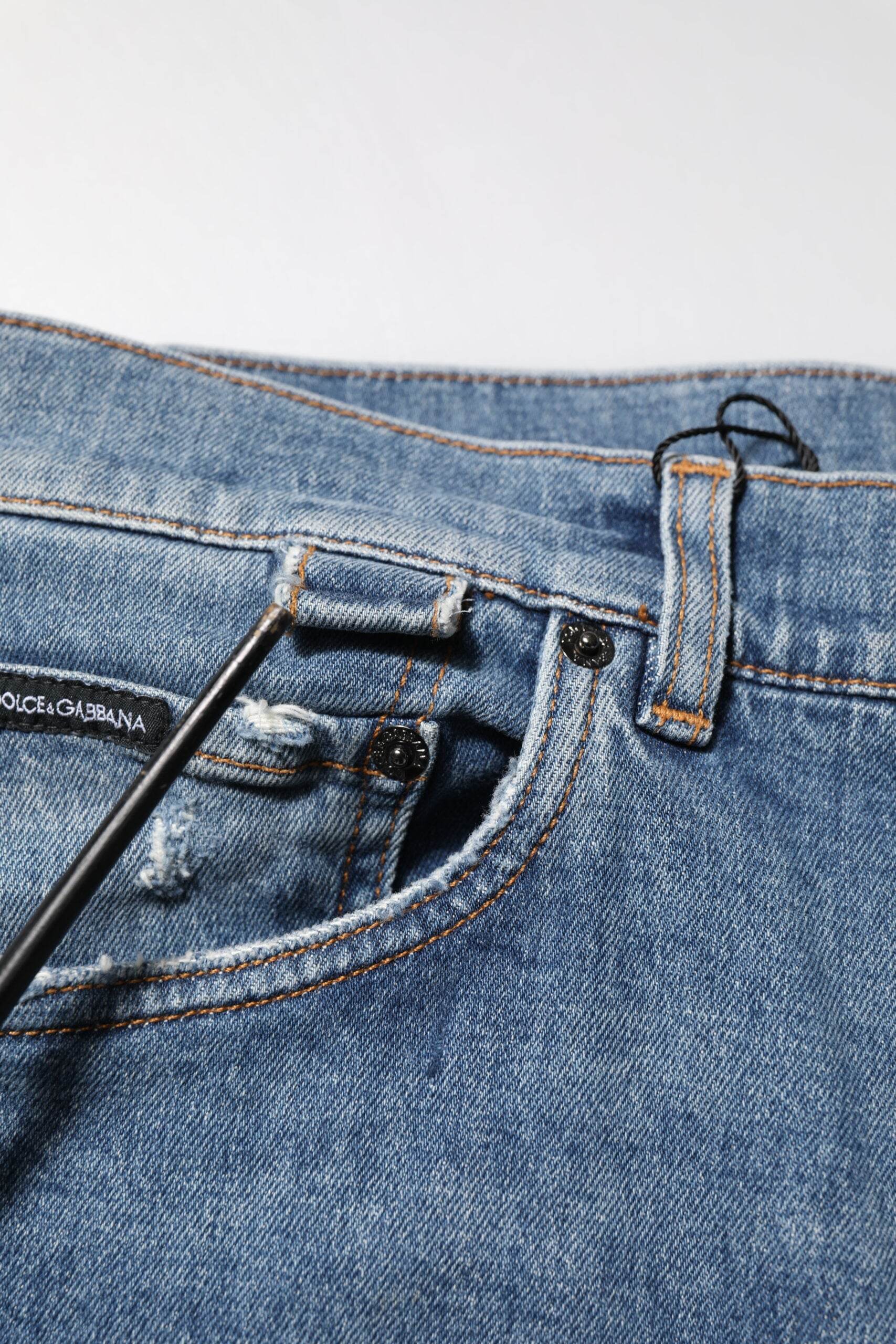 Dolce & Gabbana Blue Cotton Tattered Skinny Logo Denim Jeans - Hilstor