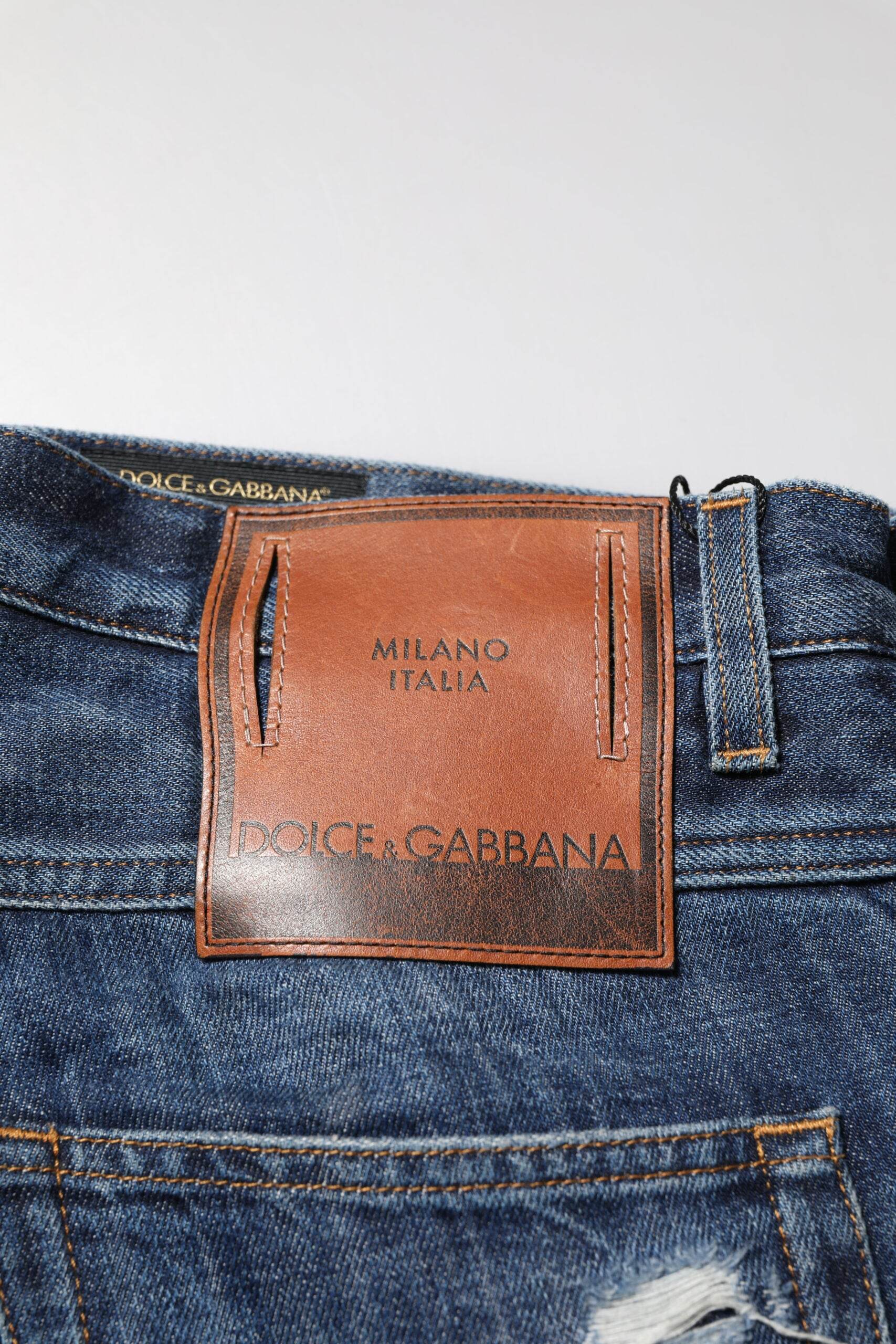 Dolce & Gabbana Blue Cotton Tattered Tapered Men Denim Jeans - Hilstor