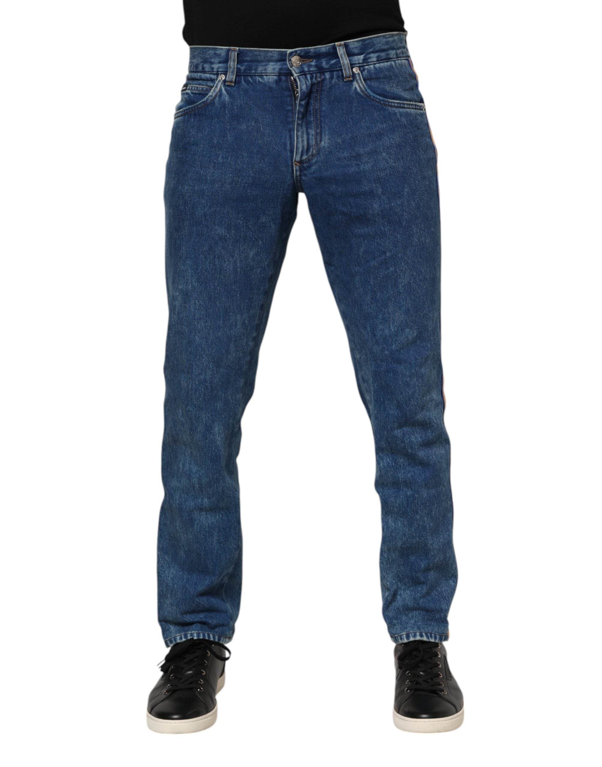 Dolce & Gabbana Blue Cotton Logo Plaque Denim Jeans - Hilstor
