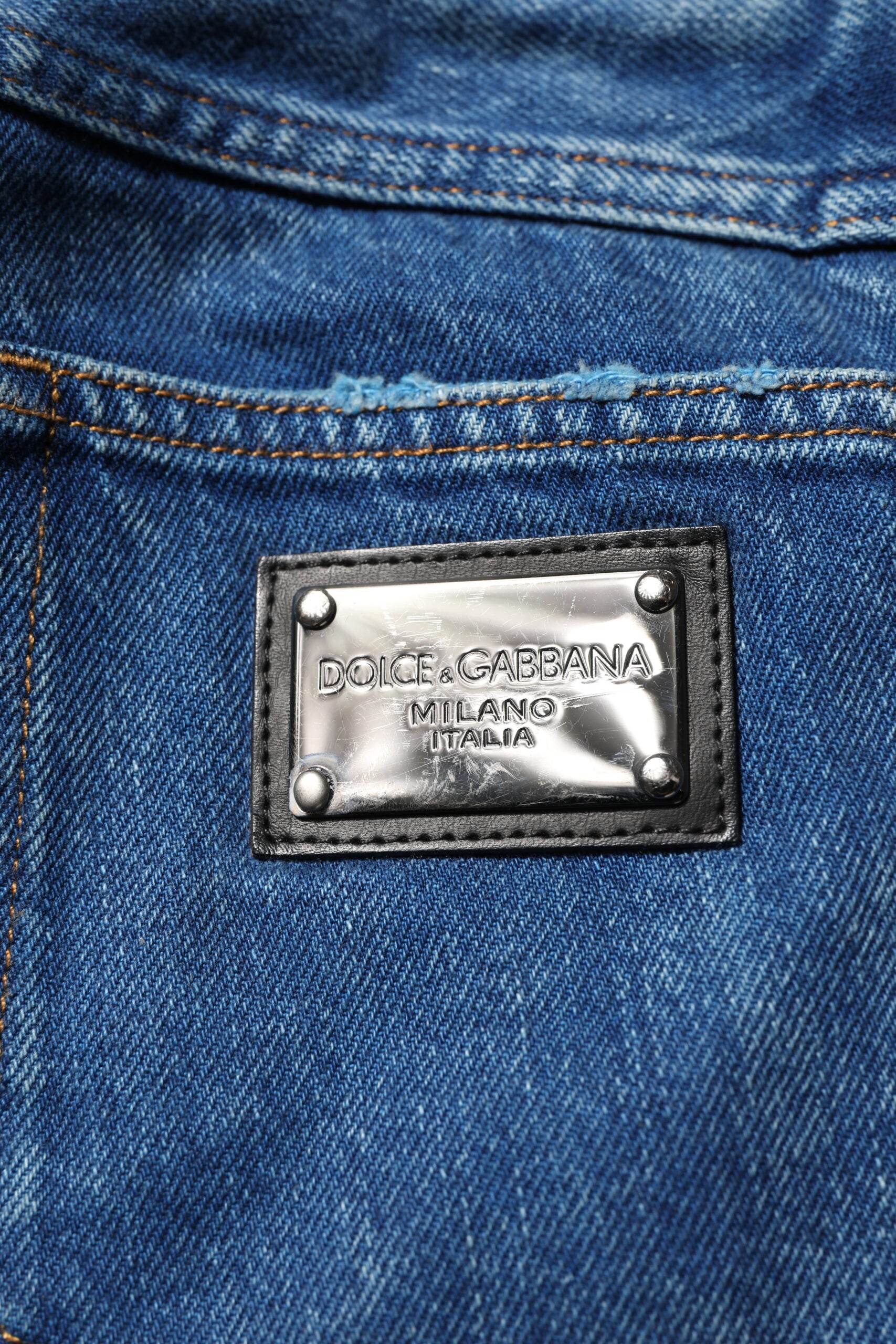 Dolce & Gabbana Blue Cotton Logo Plaque Denim Jeans - Hilstor