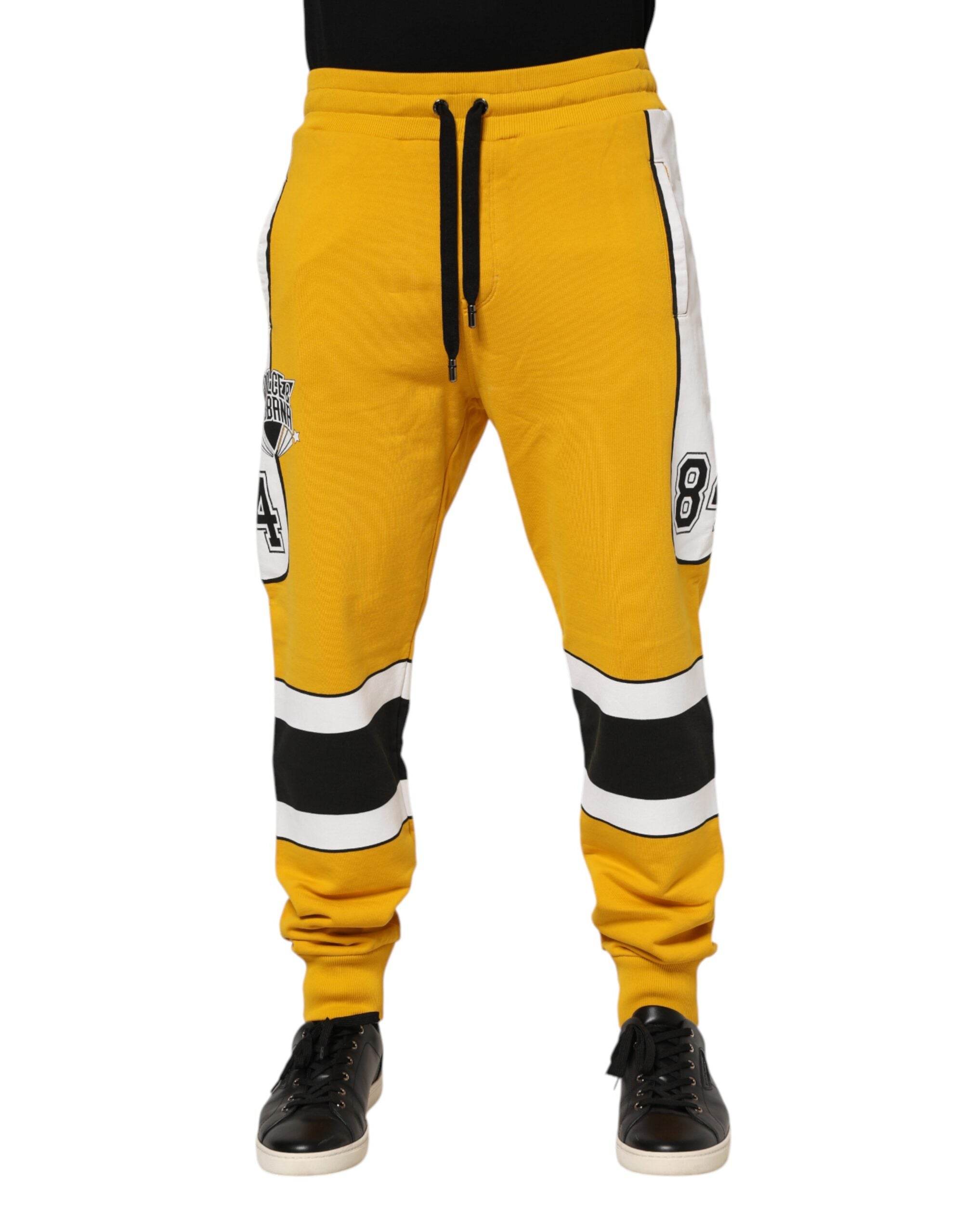 Dolce & Gabbana Yellow Print Cotton Drawstring Jogger Pants - Hilstor