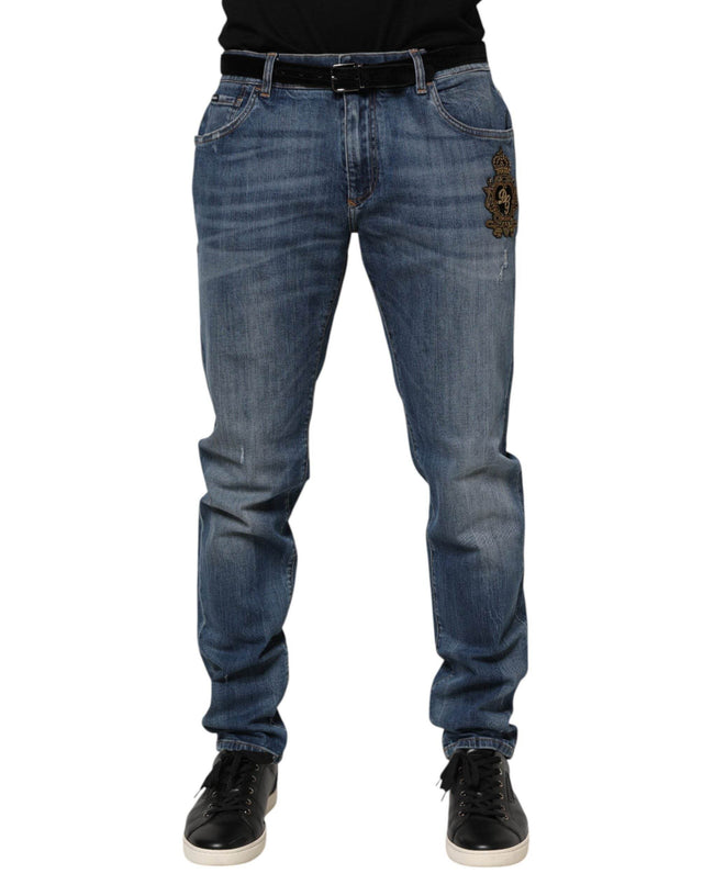Dolce & Gabbana Blue Logo Embroidery Denim Jeans - Hilstor