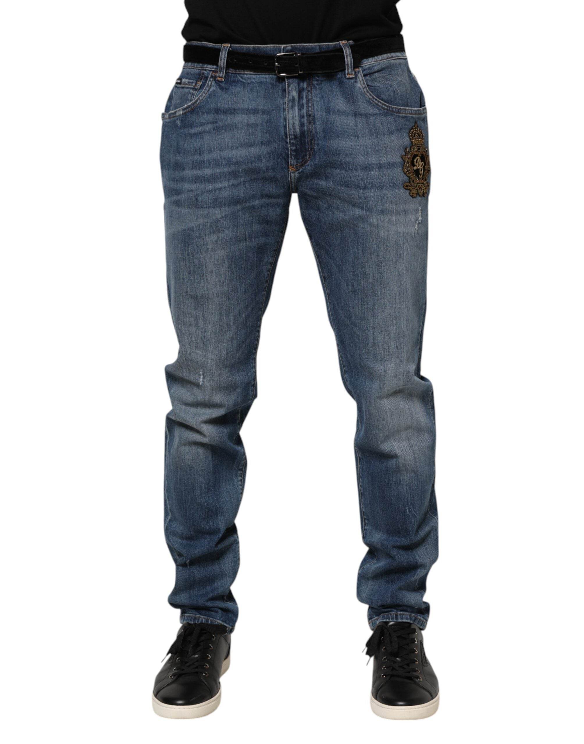 Dolce & Gabbana Blue Logo Embroidery Denim Jeans - Hilstor