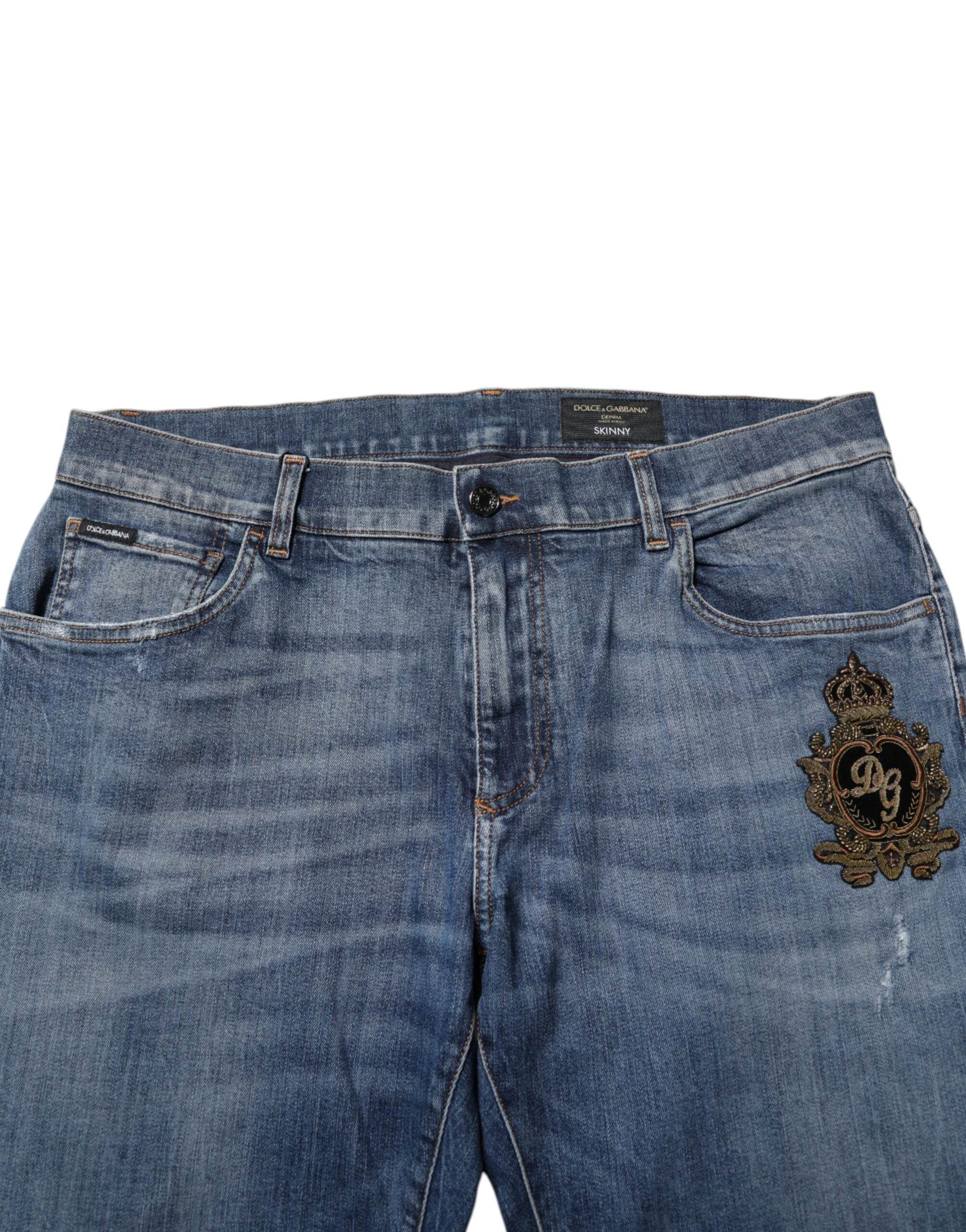 Dolce & Gabbana Blue Logo Embroidery Denim Jeans - Hilstor