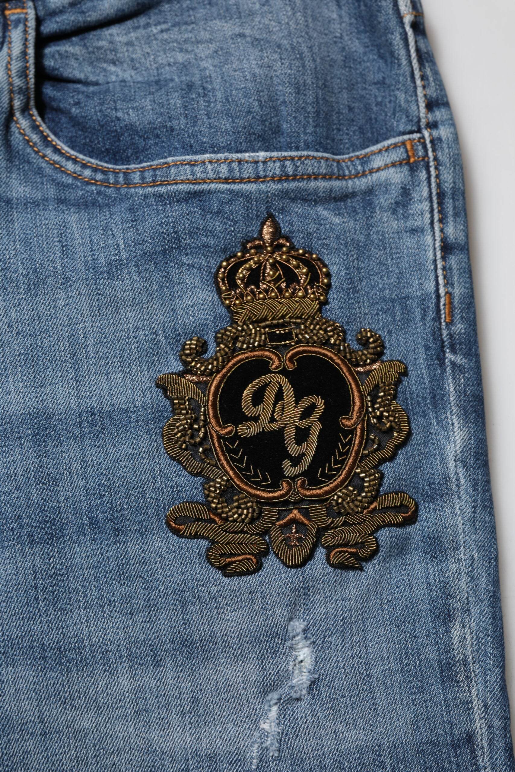 Dolce & Gabbana Blue Logo Embroidery Denim Jeans - Hilstor