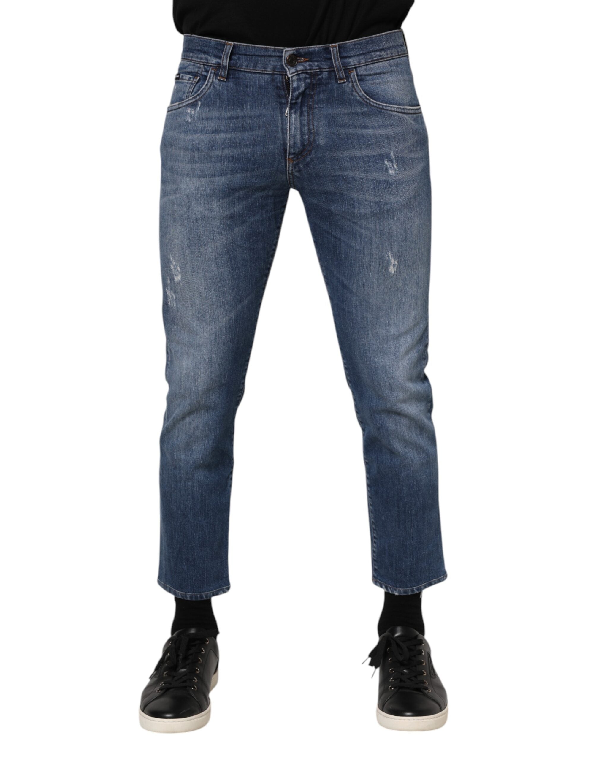 Dolce &amp; Gabbana Blå Bomuldslogo Plak Denim Jeans