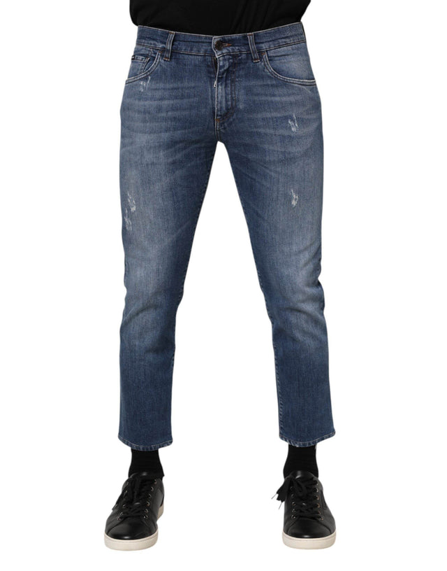 Dolce & Gabbana Blue Cotton Logo Plaque Denim Jeans - Hilstor