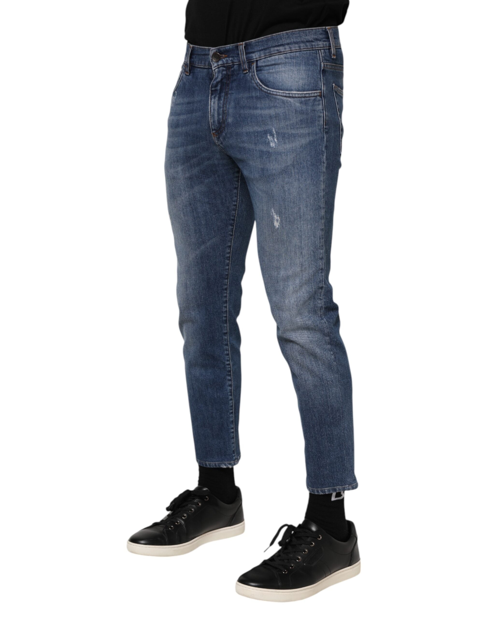 Dolce &amp; Gabbana Blå Bomuldslogo Plak Denim Jeans