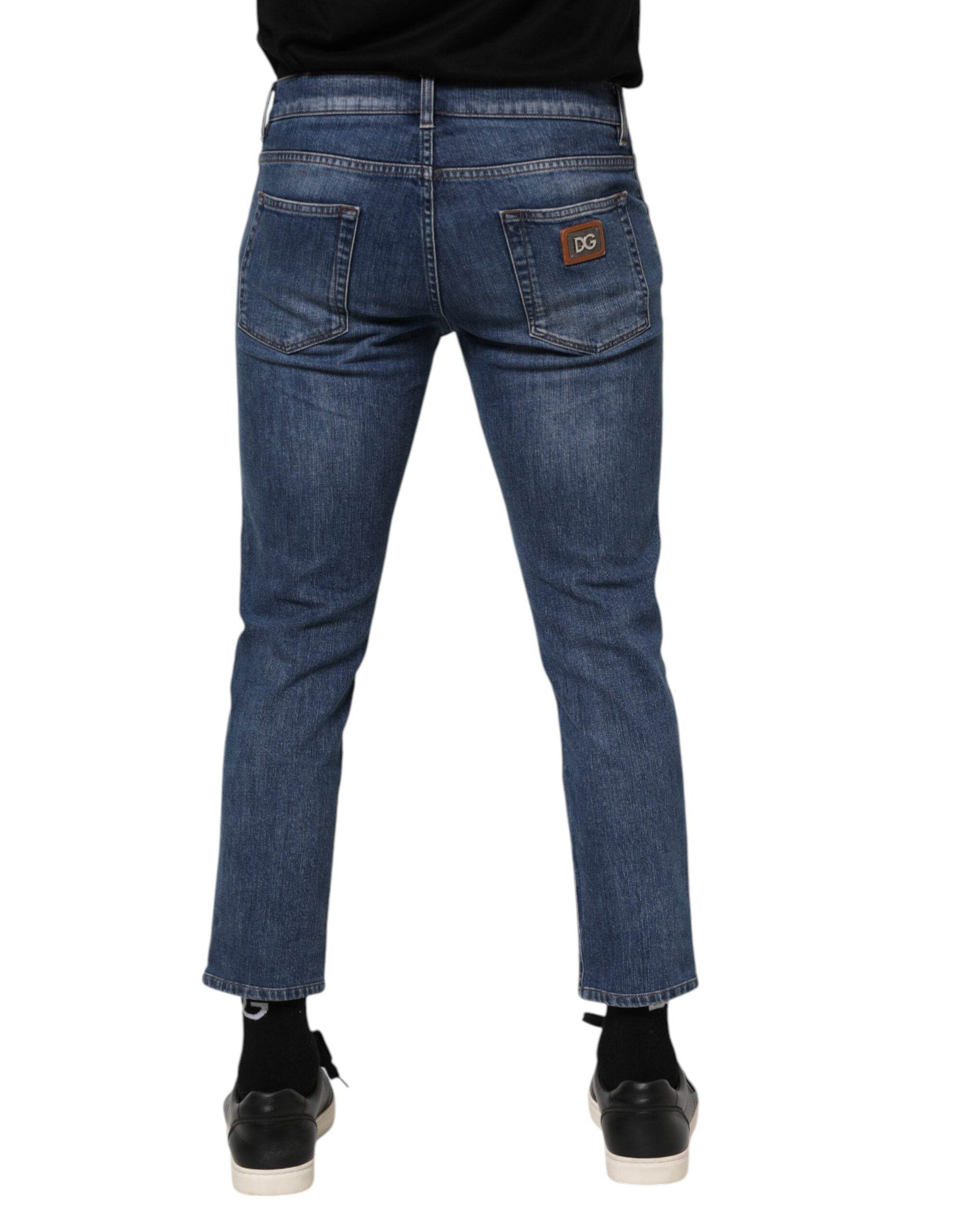 Dolce & Gabbana Blue Cotton Logo Plaque Denim Jeans - Hilstor