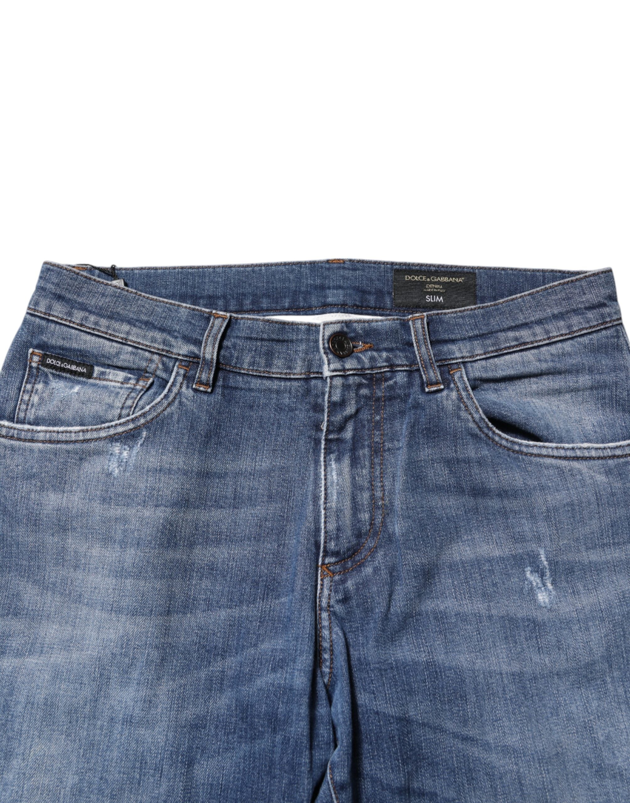 Dolce &amp; Gabbana Blå Bomuldslogo Plak Denim Jeans