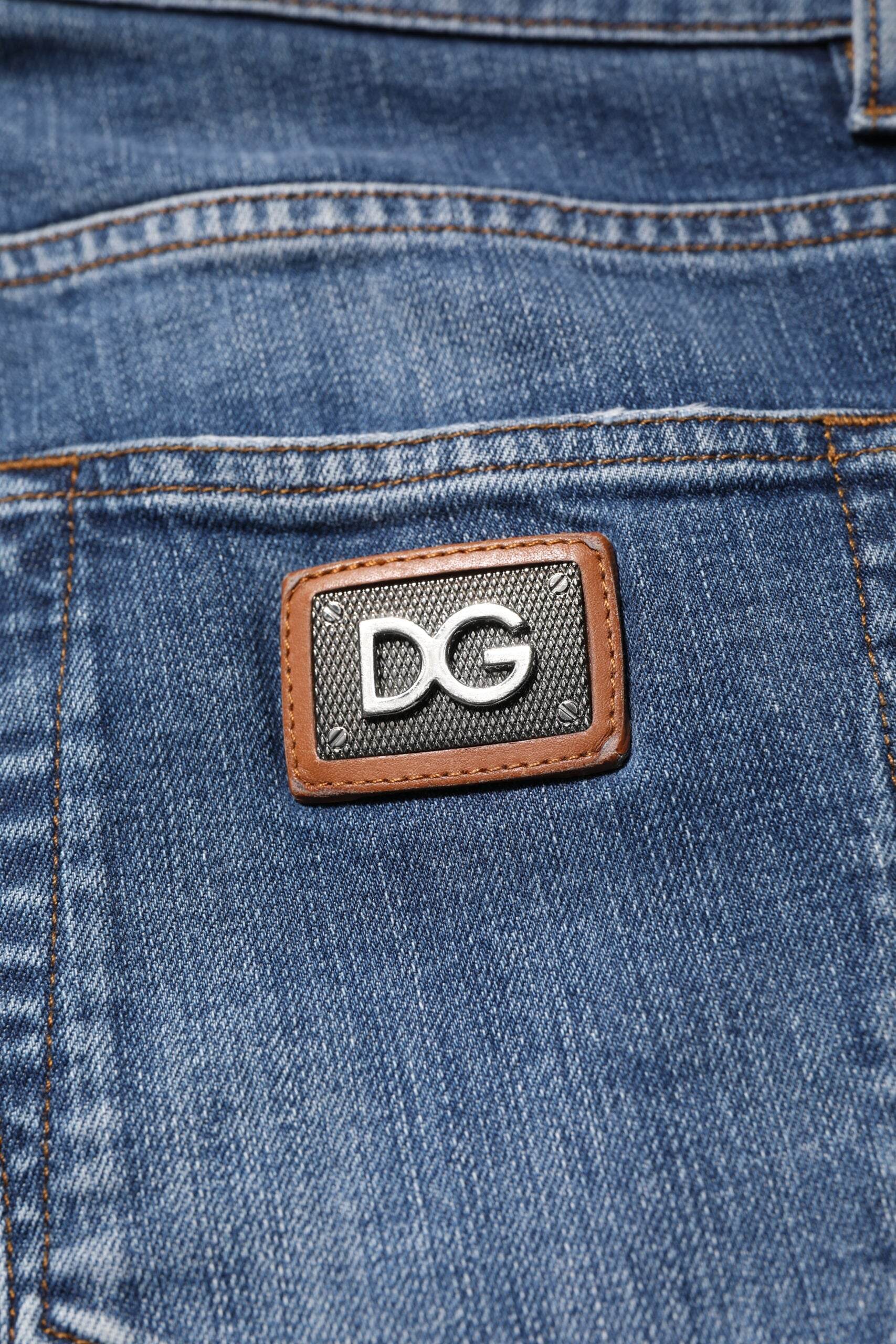 Dolce & Gabbana Blue Cotton Logo Plaque Denim Jeans - Hilstor