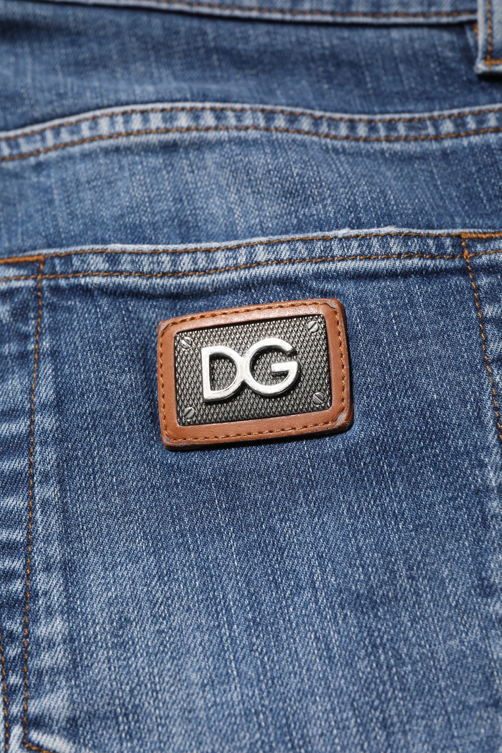 Dolce &amp; Gabbana Blå Bomuldslogo Plak Denim Jeans