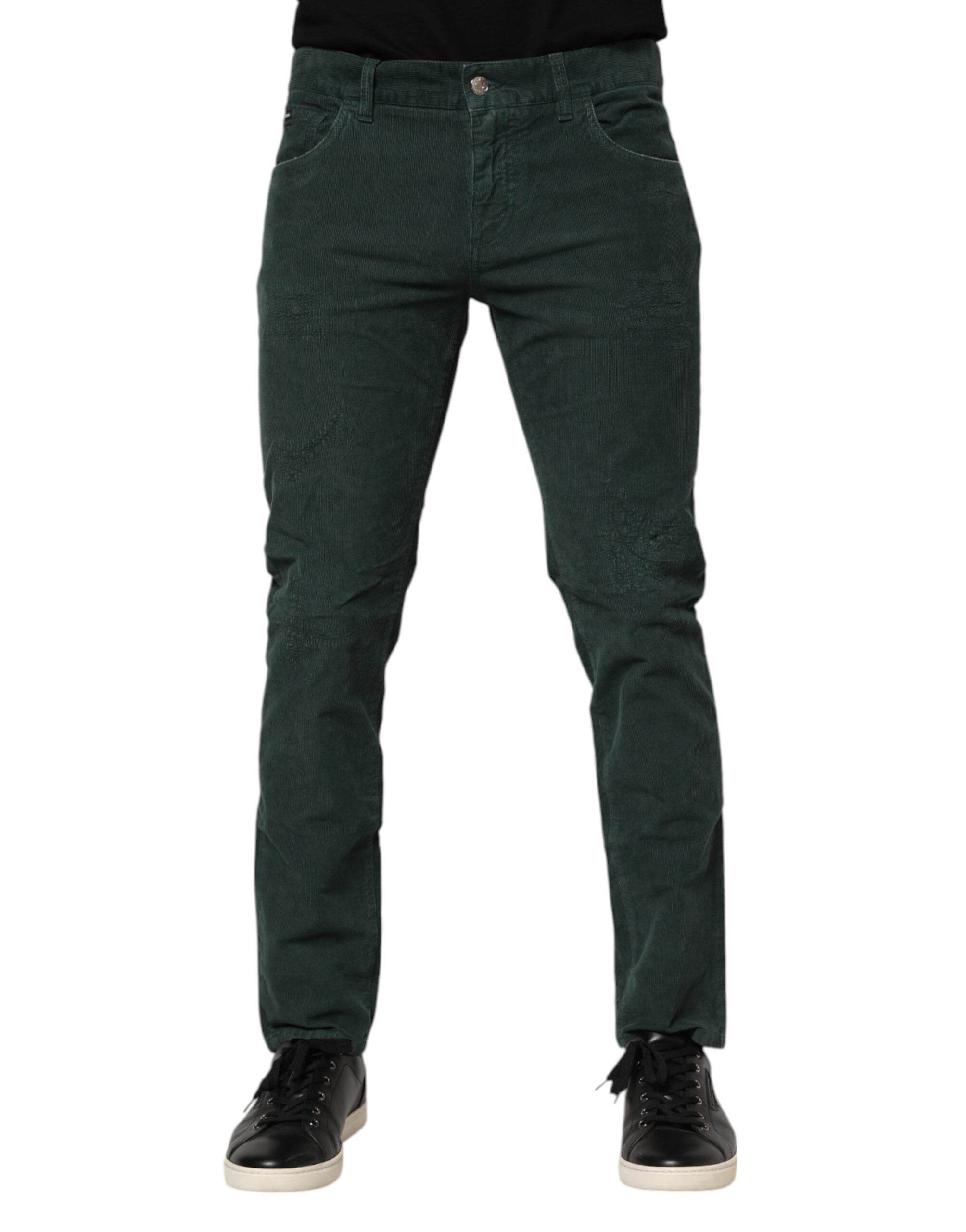 Dolce & Gabbana Green Cotton Corduroy Skinny Pants - Hilstor