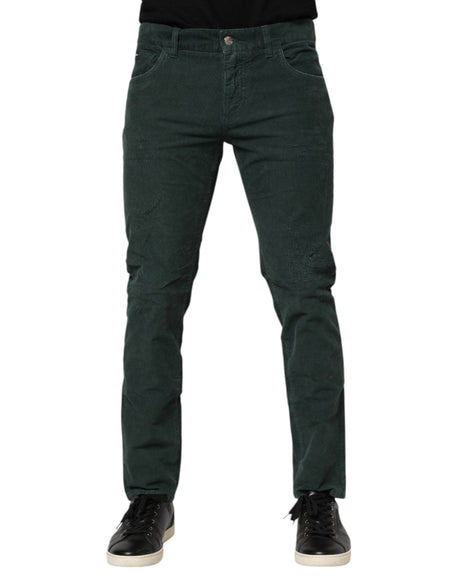 Dolce & Gabbana Green Cotton Corduroy Skinny Pants - Hilstor