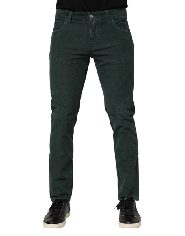 Dolce & Gabbana Green Cotton Corduroy Skinny Pants - Hilstor
