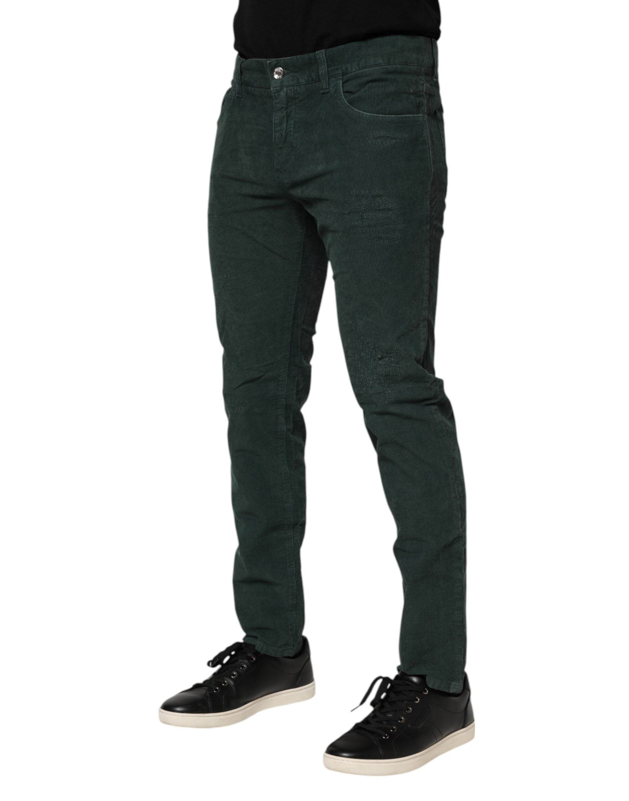 Dolce & Gabbana Green Cotton Corduroy Skinny Pants - Hilstor