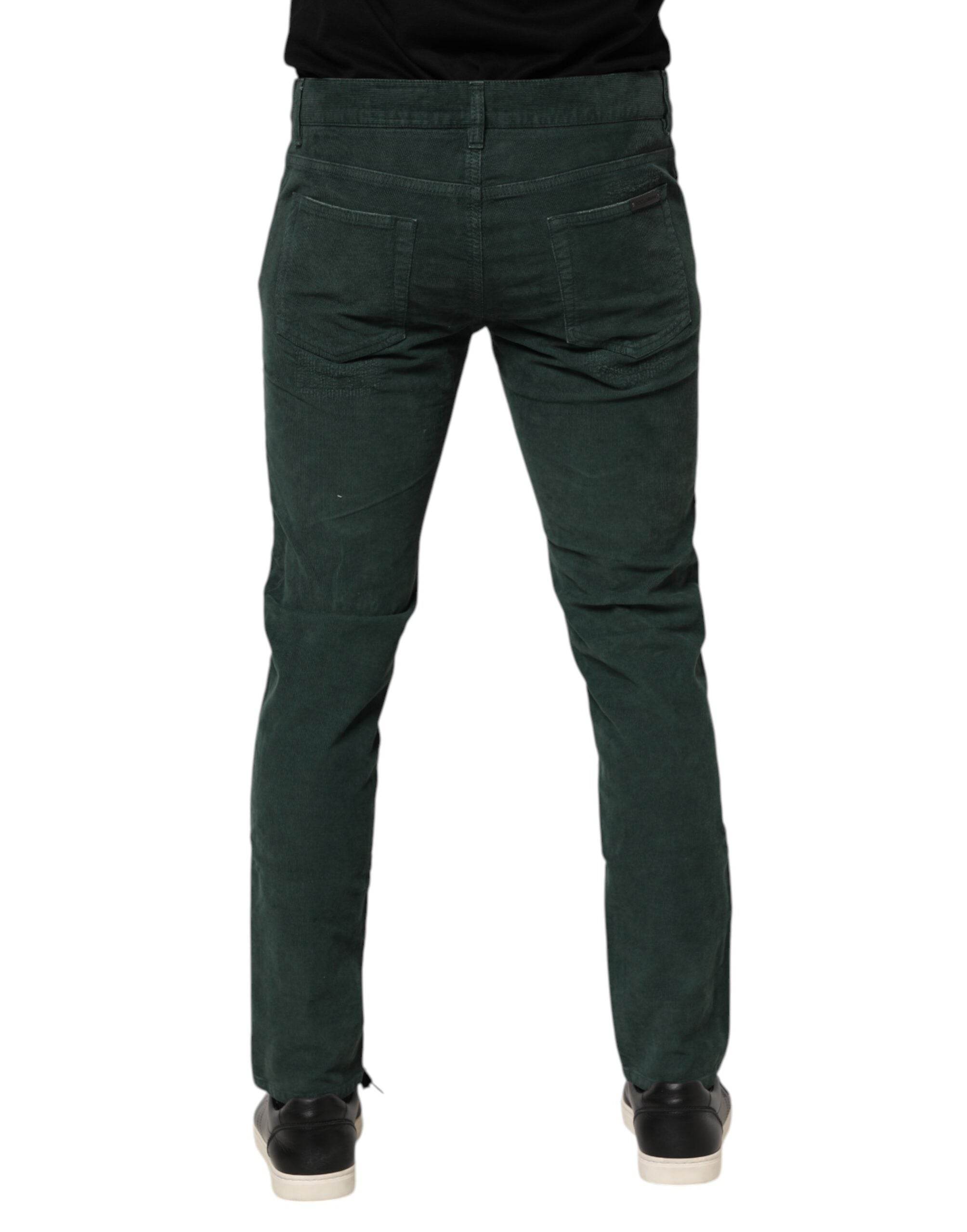 Dolce & Gabbana Green Cotton Corduroy Skinny Pants - Hilstor