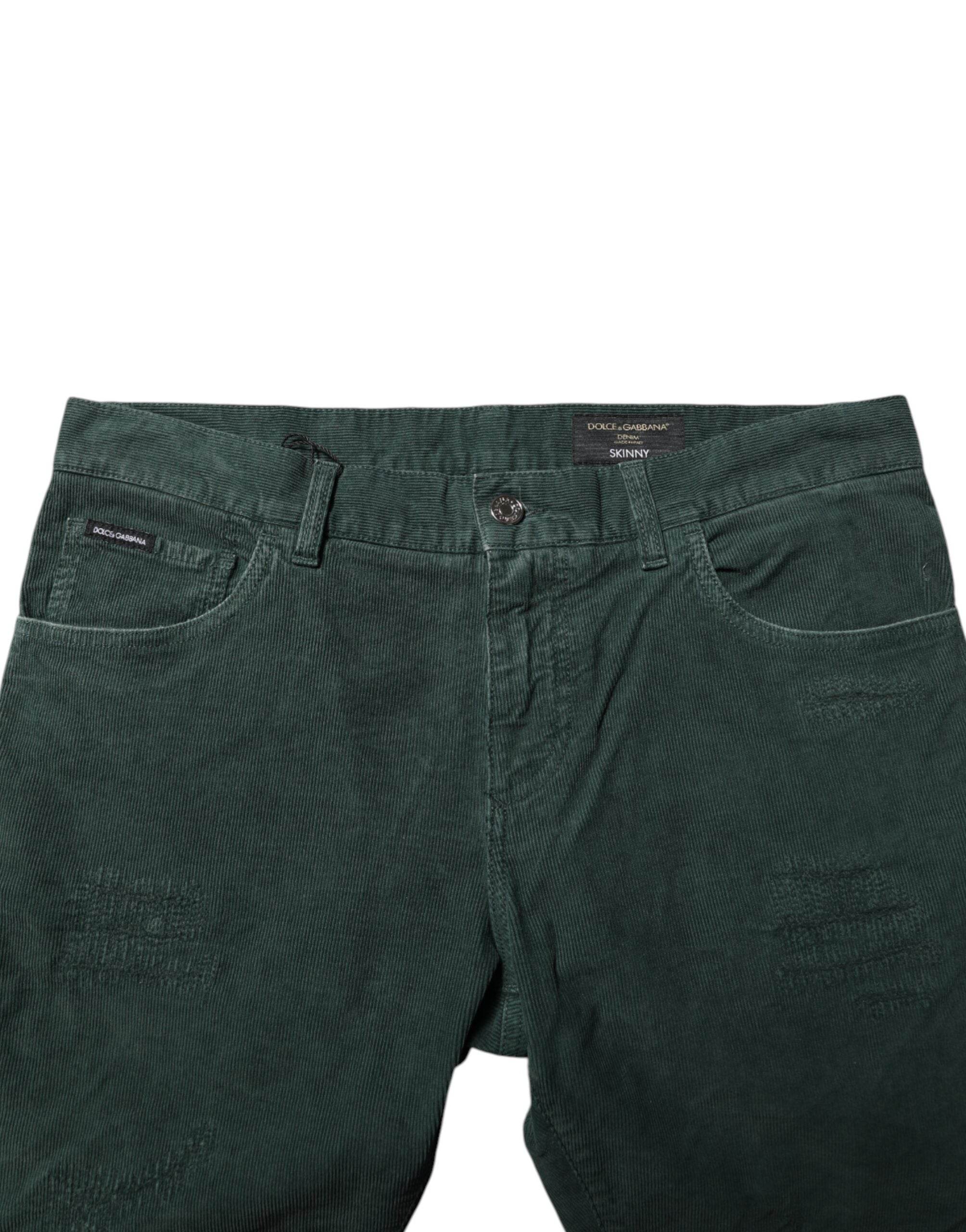 Dolce & Gabbana Green Cotton Corduroy Skinny Pants - Hilstor