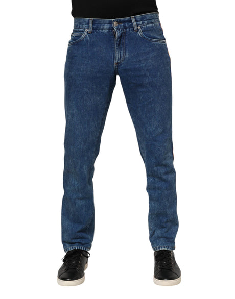 Dolce & Gabbana Blue Cotton Logo Plaque Denim Jeans - Hilstor