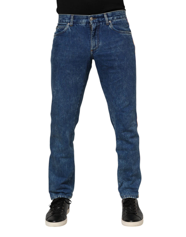 Dolce & Gabbana Blue Cotton Logo Plaque Denim Jeans - Hilstor