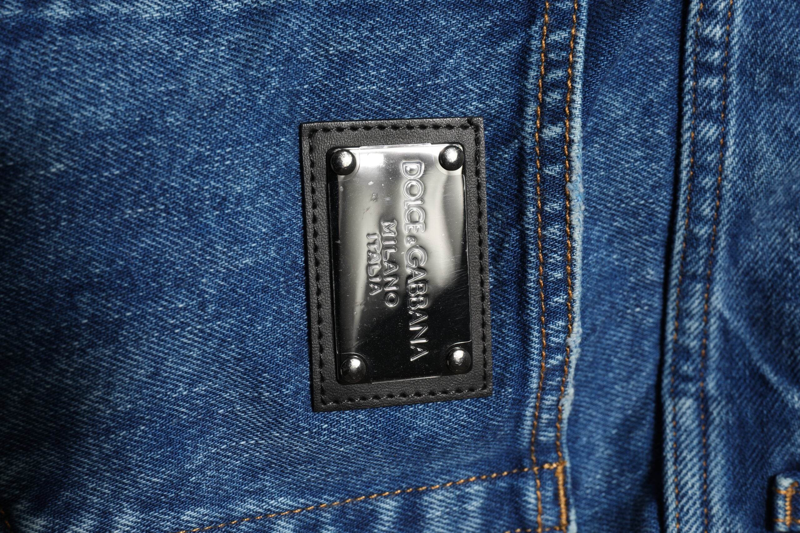 Dolce & Gabbana Blue Cotton Logo Plaque Denim Jeans - Hilstor