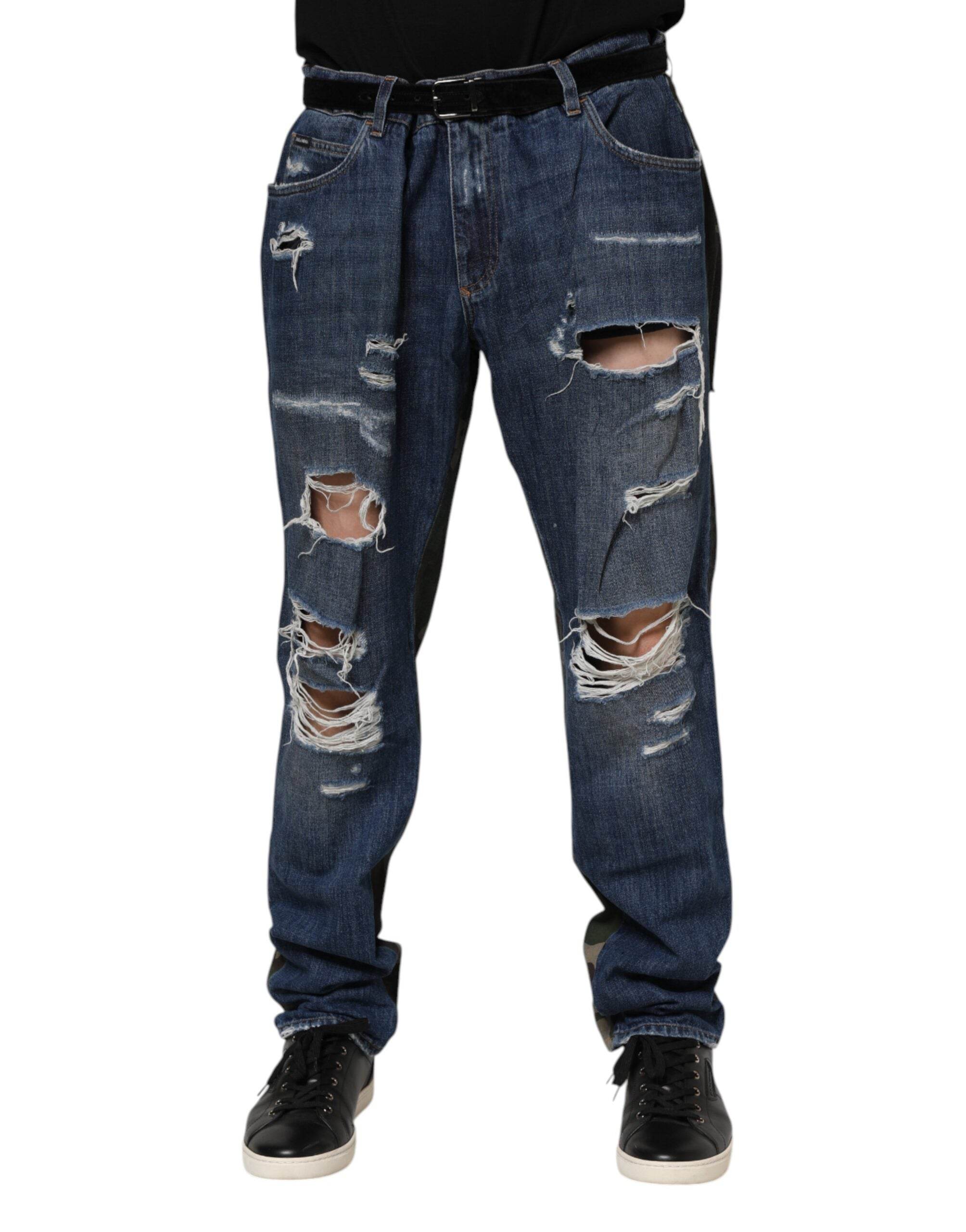 Dolce & Gabbana Blue Cotton Camouflage Denim Jeans - Hilstor