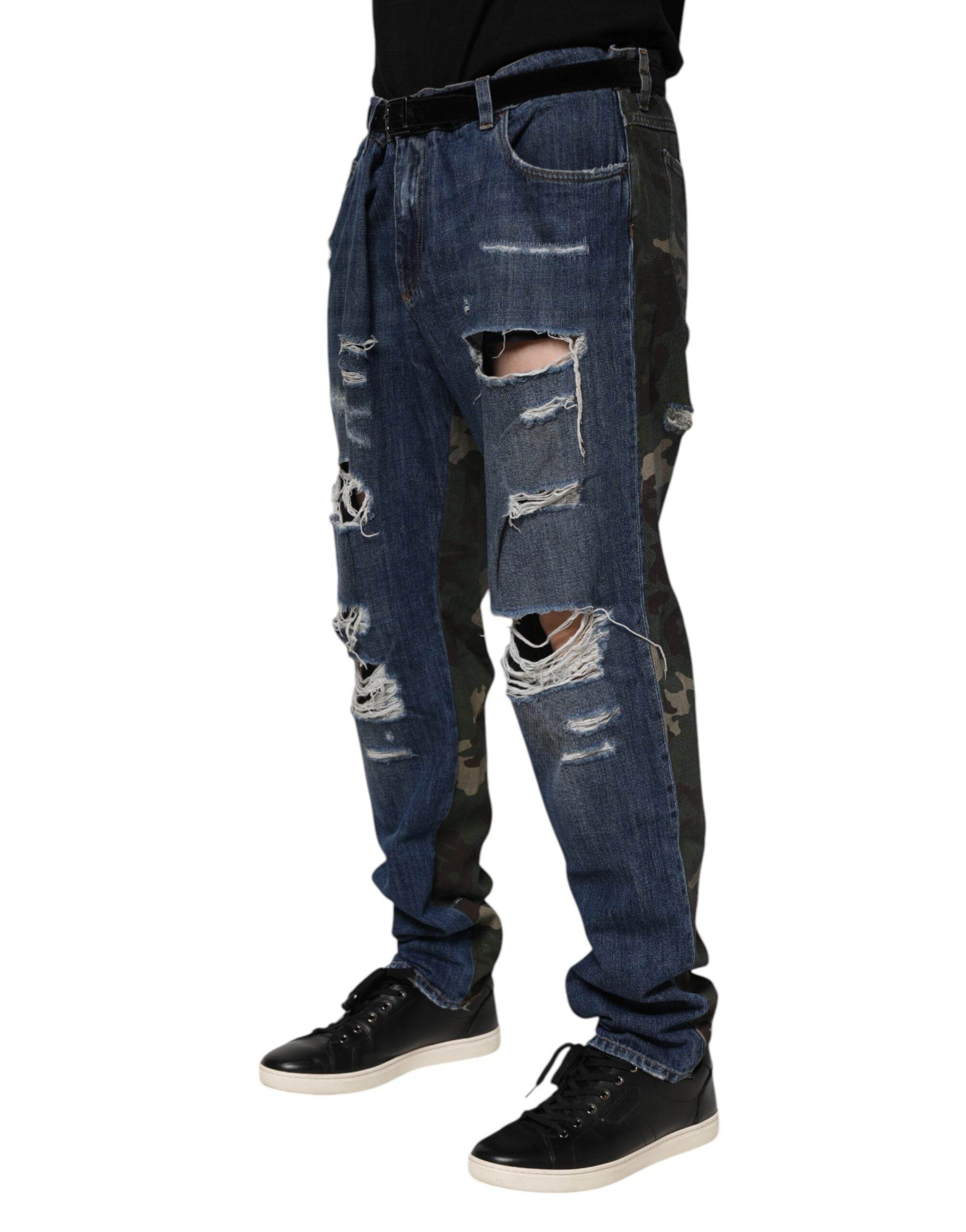 Dolce & Gabbana Blue Cotton Camouflage Denim Jeans - Hilstor