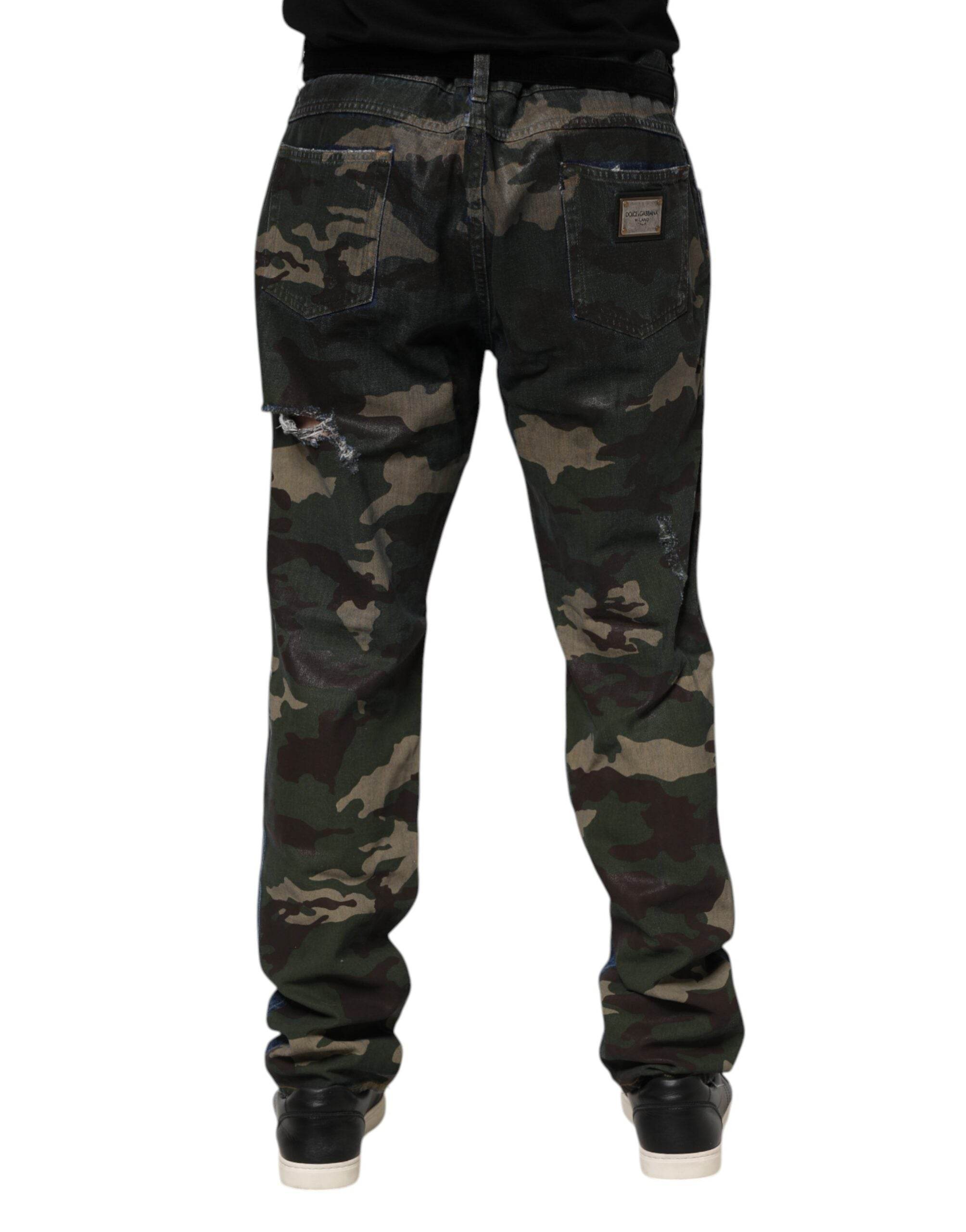 Dolce & Gabbana Blue Cotton Camouflage Denim Jeans - Hilstor