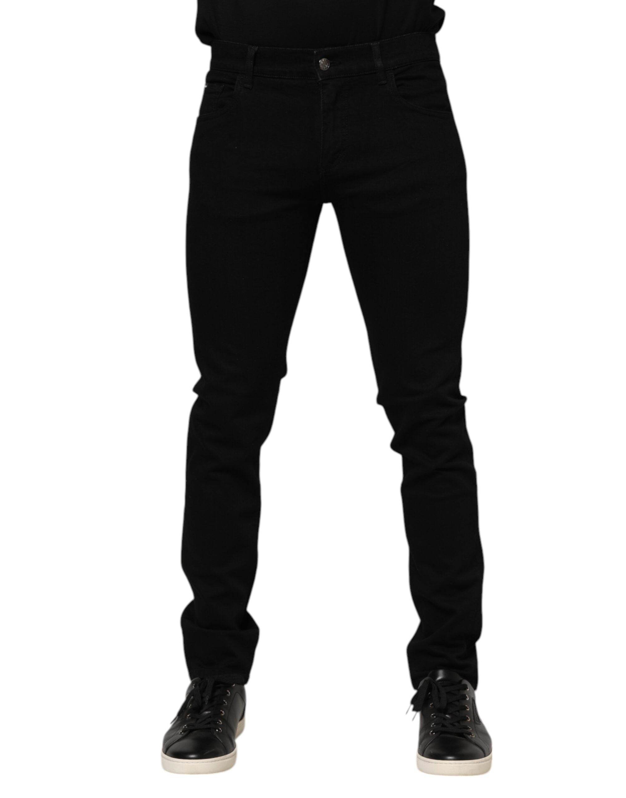 Dolce & Gabbana Dark Blue Cotton Logo Plaque GOLD Denim Jeans - Hilstor