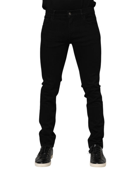 Dolce & Gabbana Dark Blue Cotton Logo Plaque GOLD Denim Jeans - Hilstor