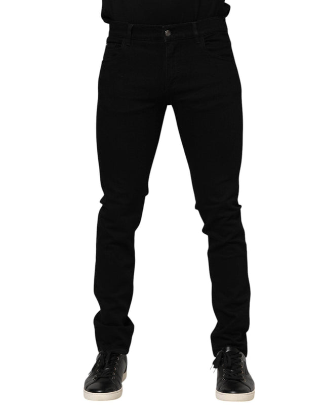 Dolce & Gabbana Dark Blue Cotton Logo Plaque GOLD Denim Jeans - Hilstor