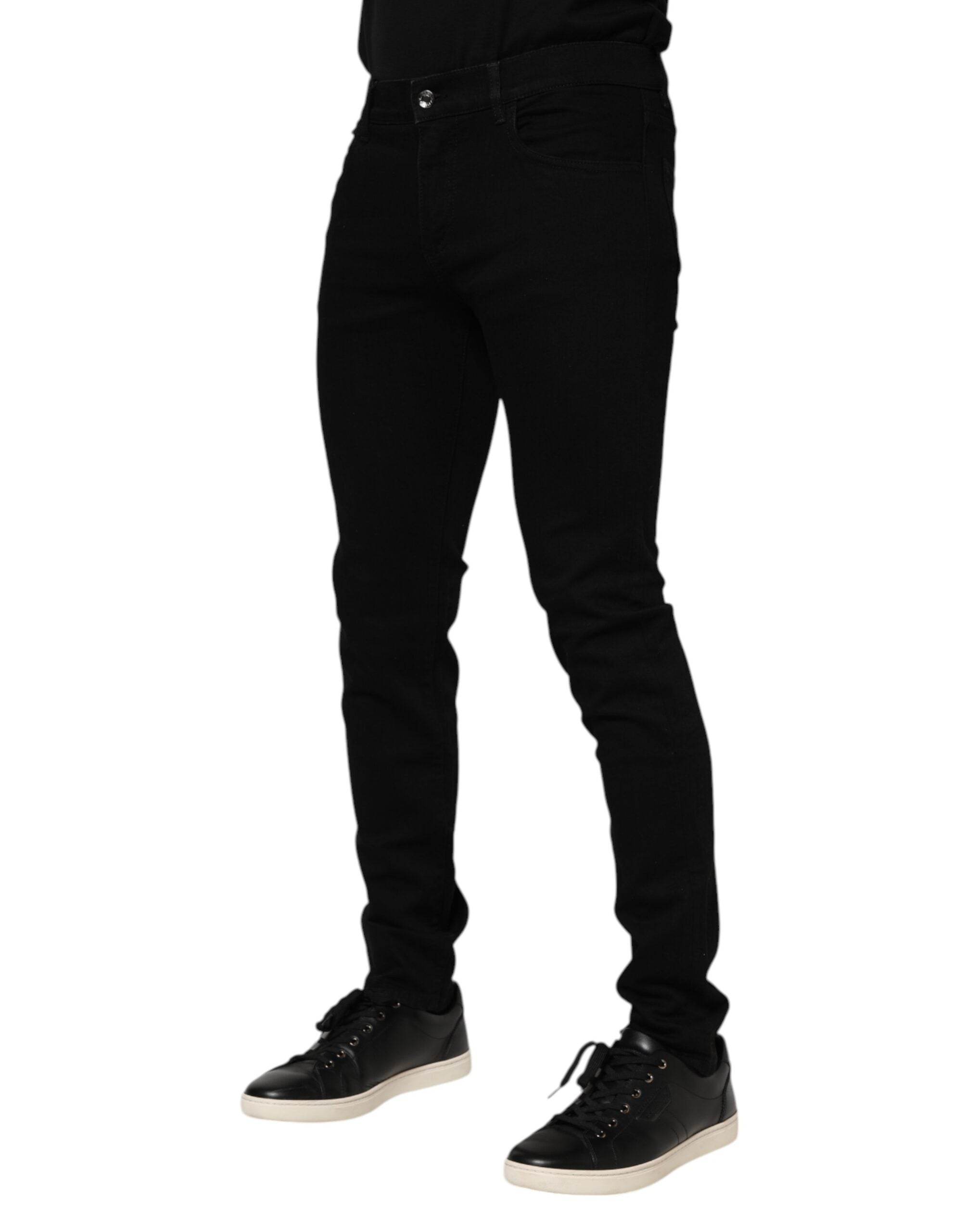 Dolce & Gabbana Dark Blue Cotton Logo Plaque GOLD Denim Jeans - Hilstor