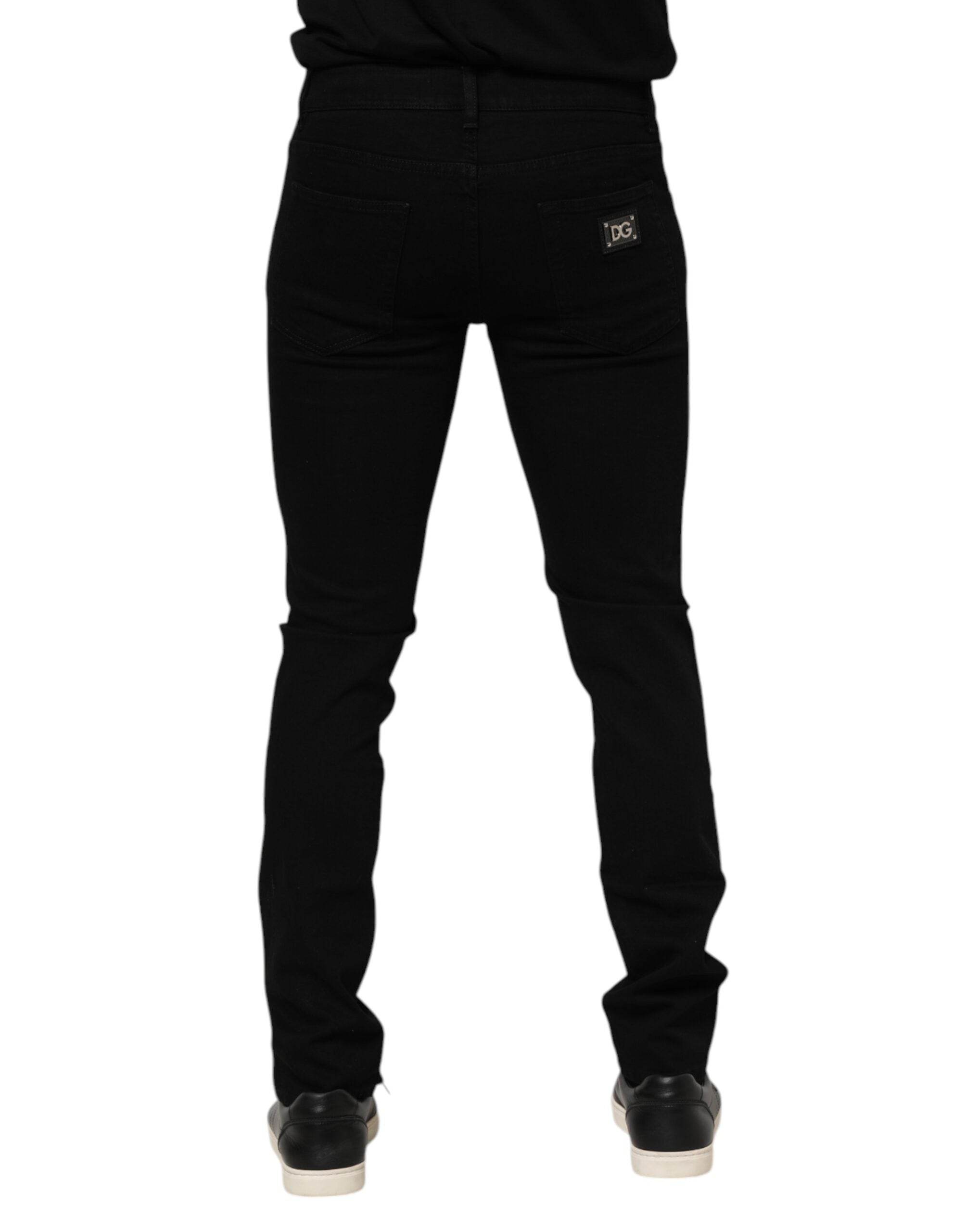 Dolce & Gabbana Dark Blue Cotton Logo Plaque GOLD Denim Jeans - Hilstor