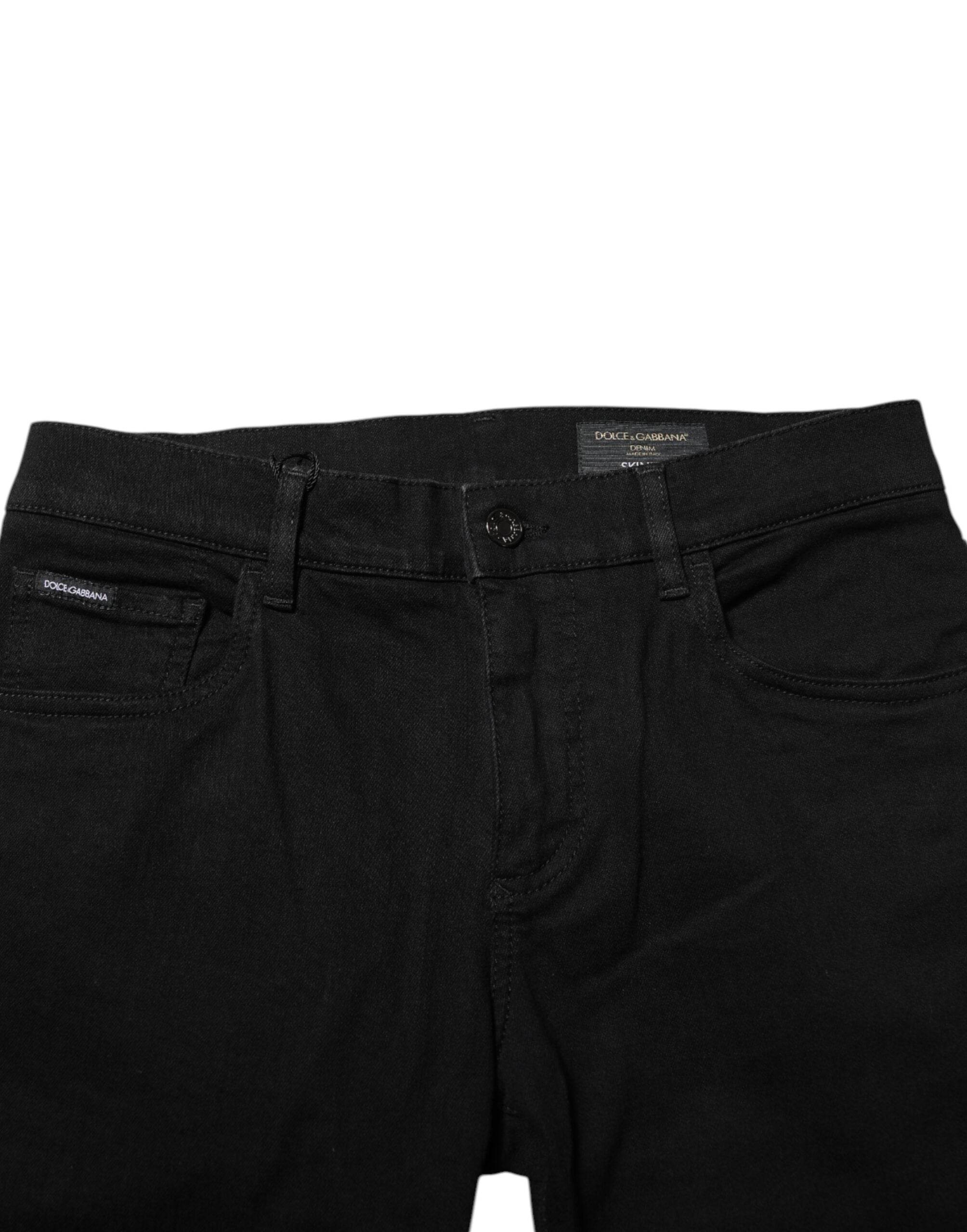 Dolce & Gabbana Dark Blue Cotton Logo Plaque GOLD Denim Jeans - Hilstor