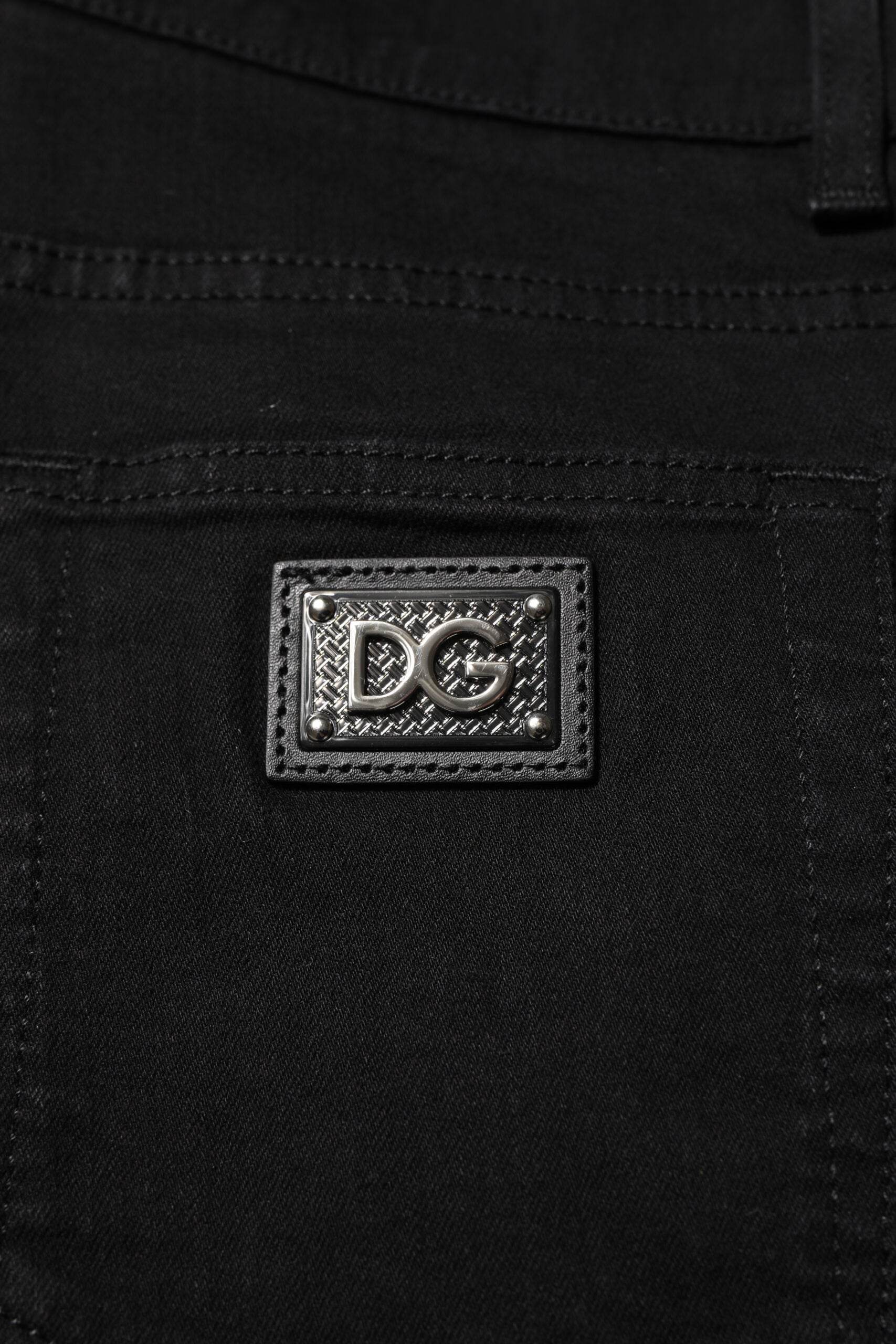 Dolce & Gabbana Dark Blue Cotton Logo Plaque GOLD Denim Jeans - Hilstor