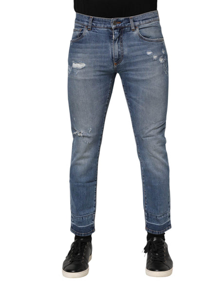 Dolce & Gabbana Blue Cotton Logo Plaque COMFORT Denim Jeans - Hilstor