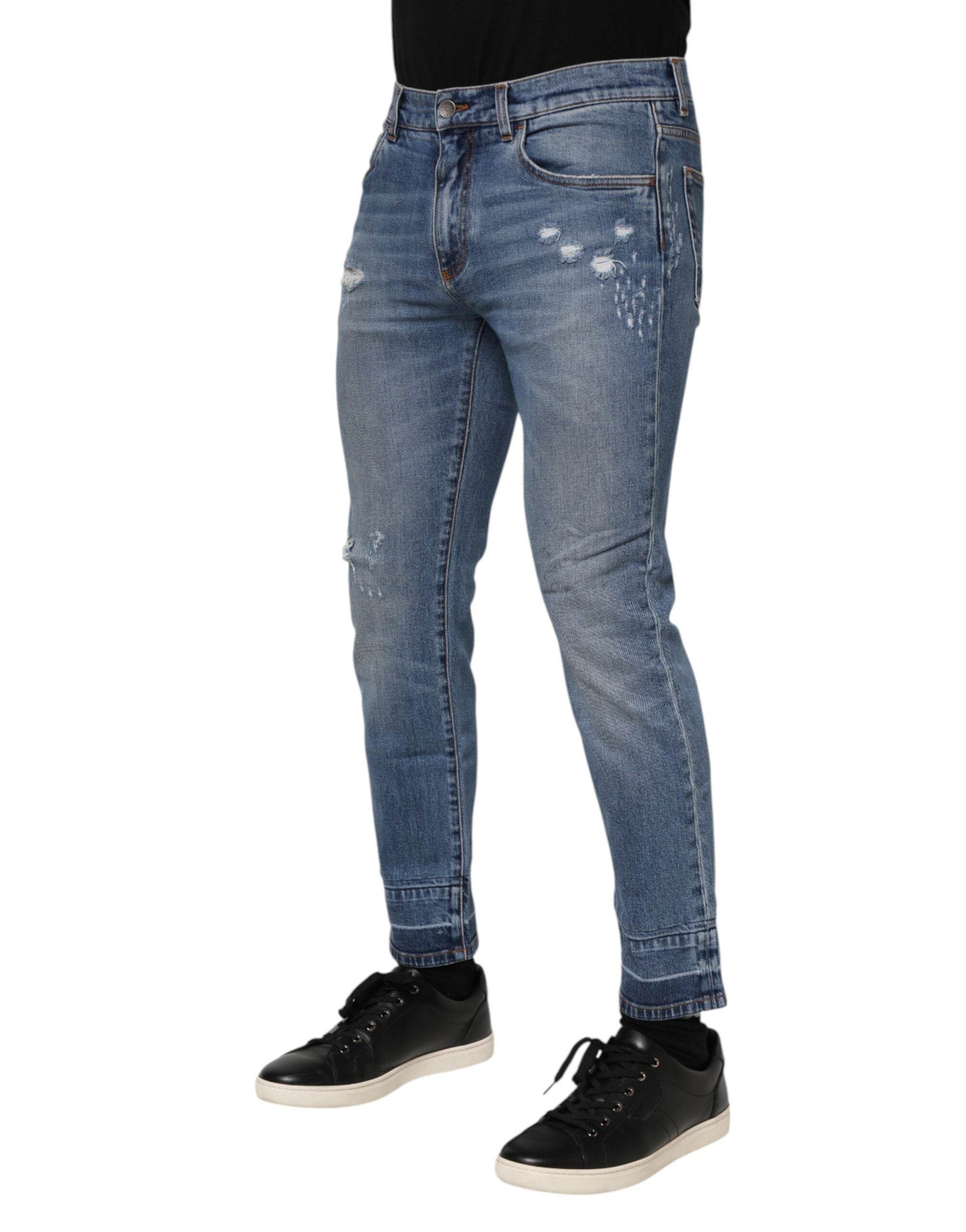 Dolce & Gabbana Blue Cotton Logo Plaque COMFORT Denim Jeans - Hilstor
