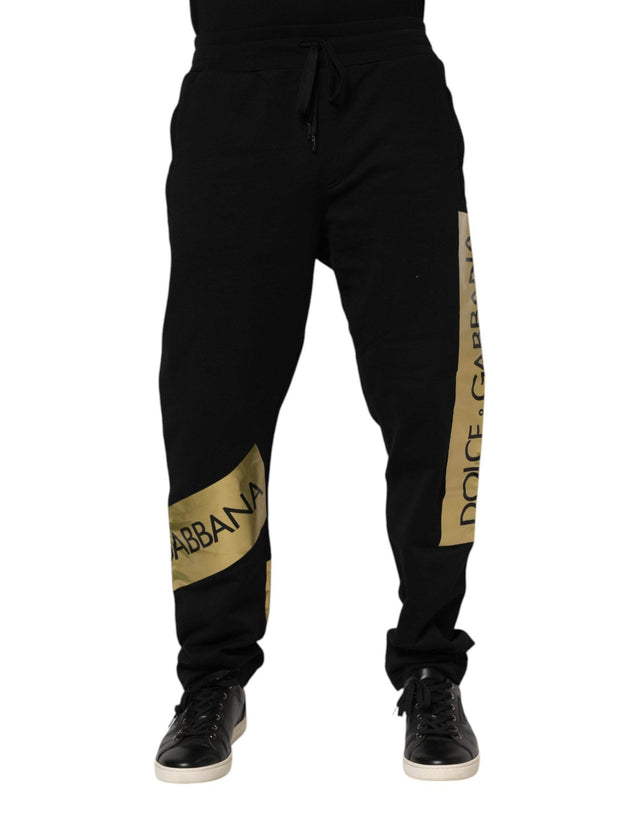 Dolce & Gabbana Black Cotton Logo Tape Men Jogger Pants - Hilstor
