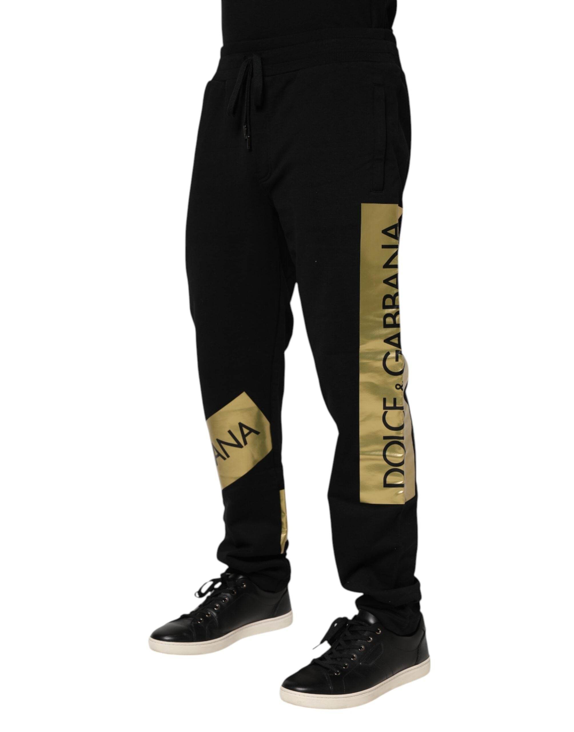 Dolce & Gabbana Black Cotton Logo Tape Men Jogger Pants - Hilstor