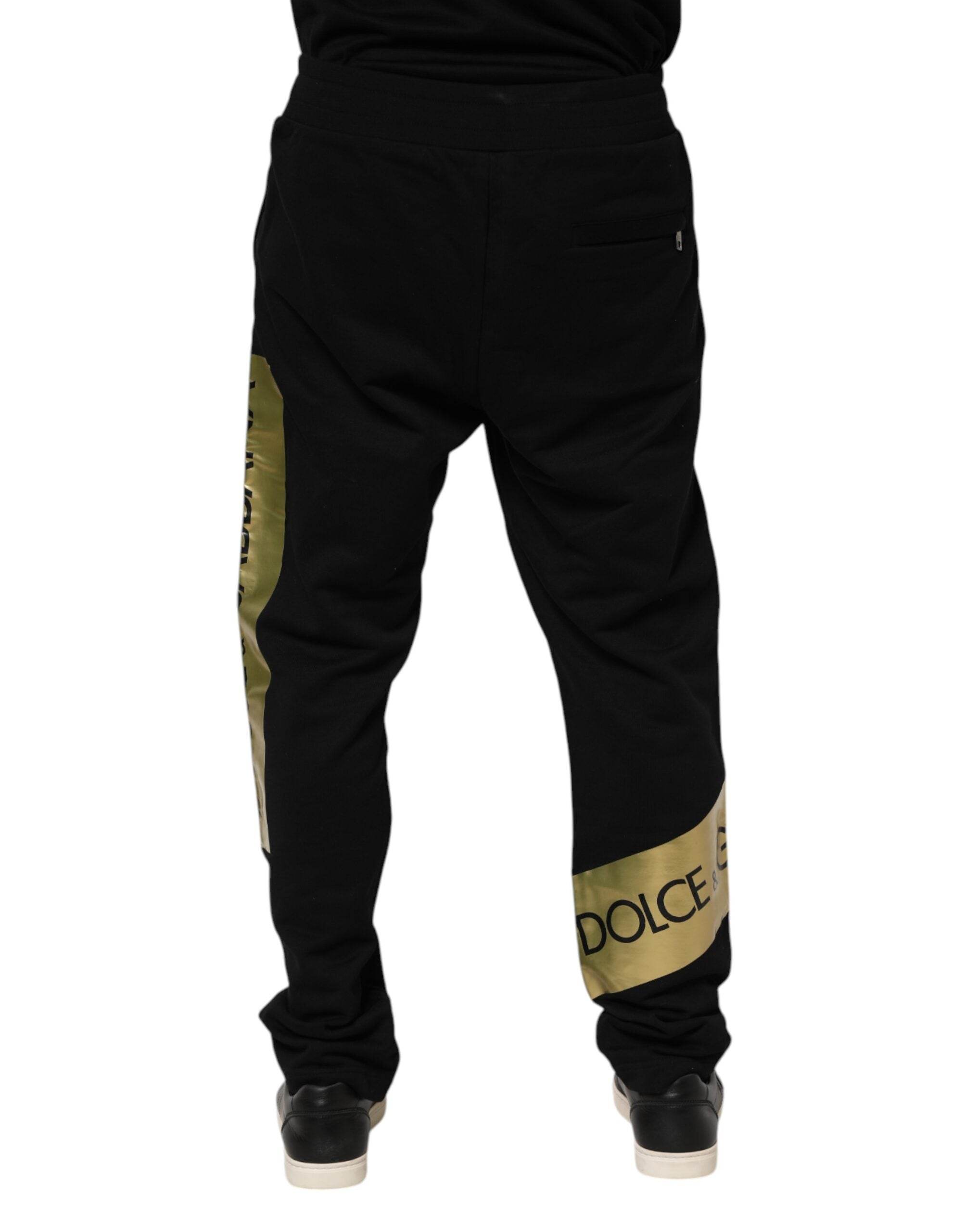 Dolce & Gabbana Black Cotton Logo Tape Men Jogger Pants - Hilstor