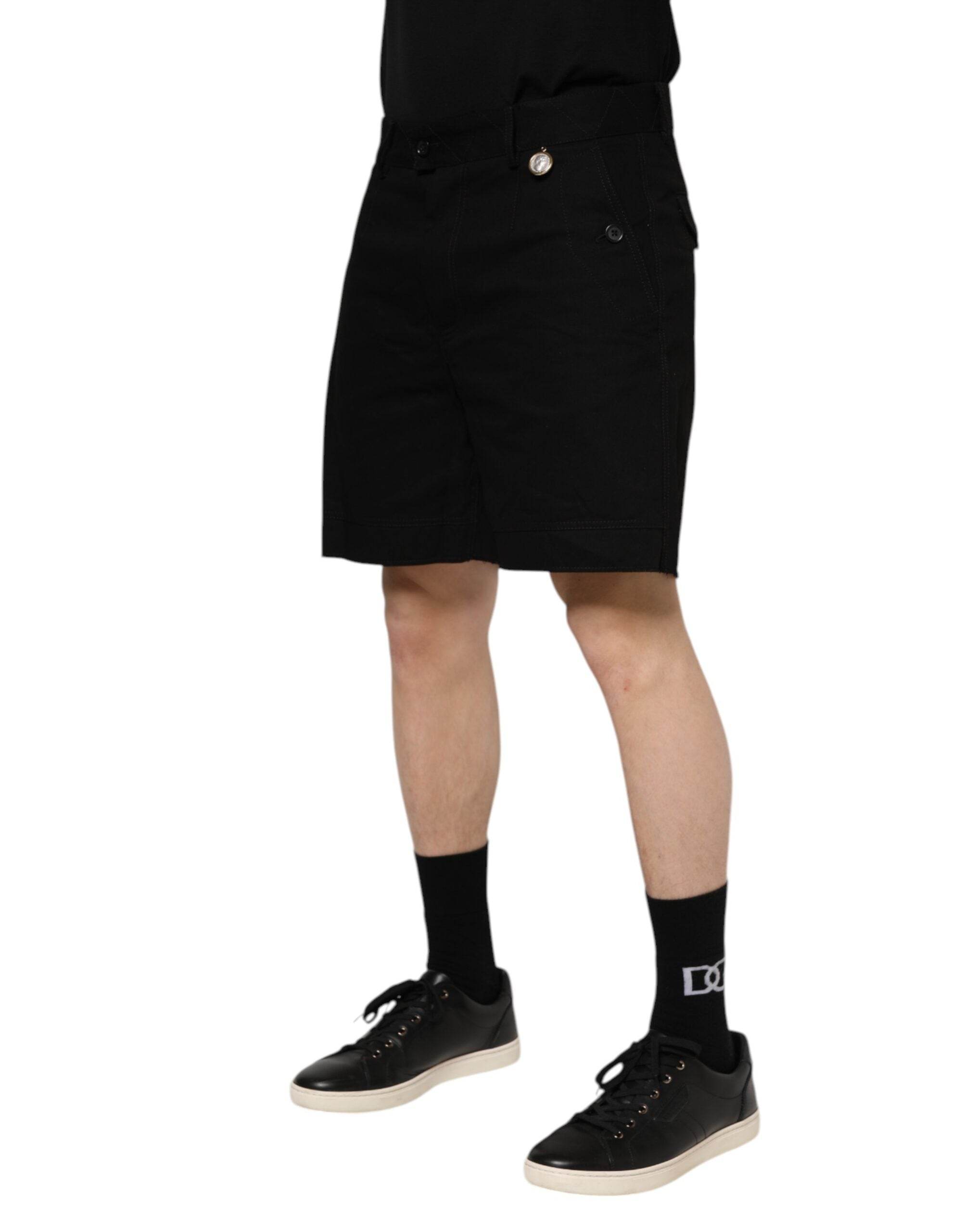 Dolce & Gabbana Black Cotton Knee Length Men Bermuda Shorts - Hilstor