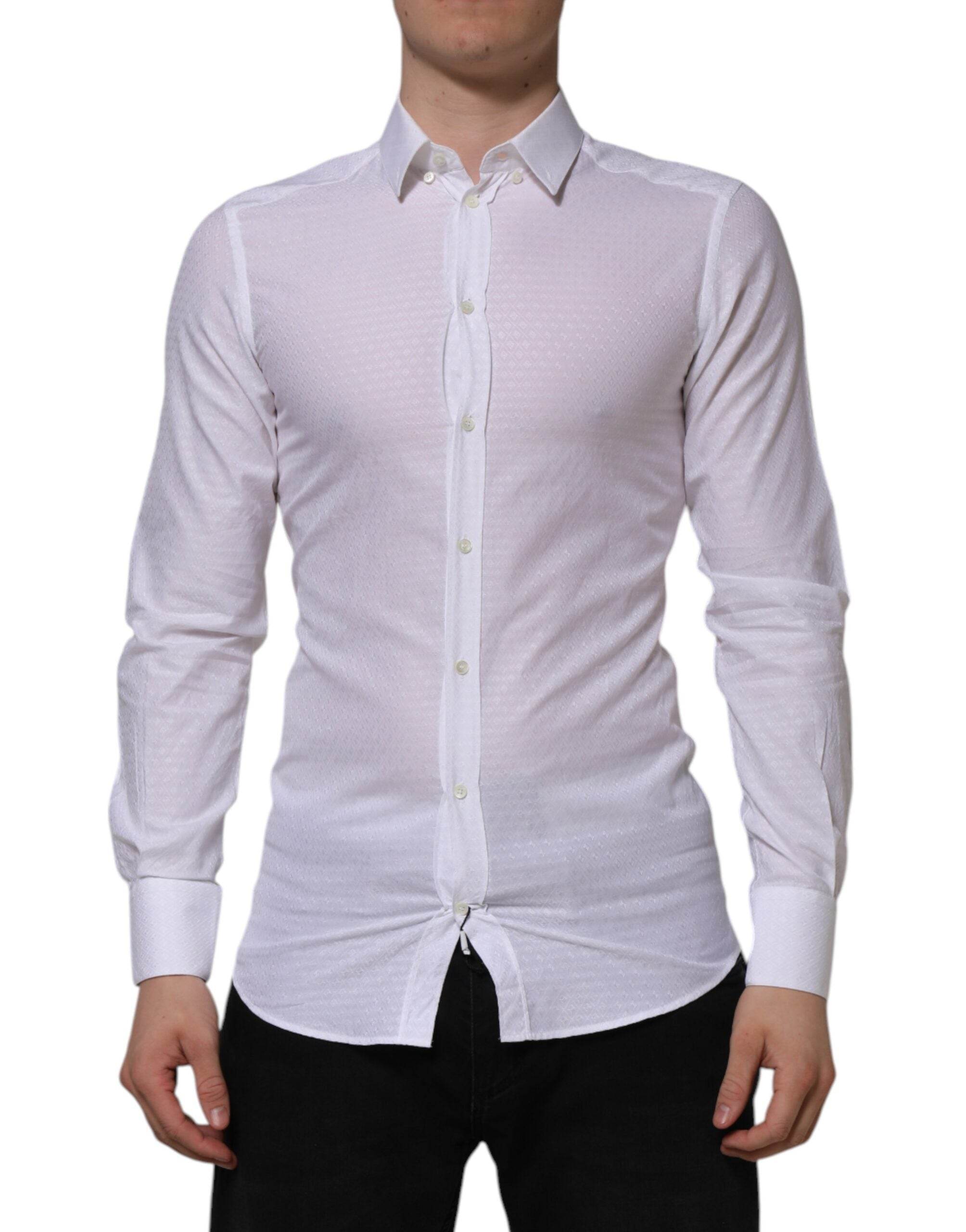 Dolce & Gabbana White Cotton GOLD Long Sleeves Formal Shirt - Hilstor