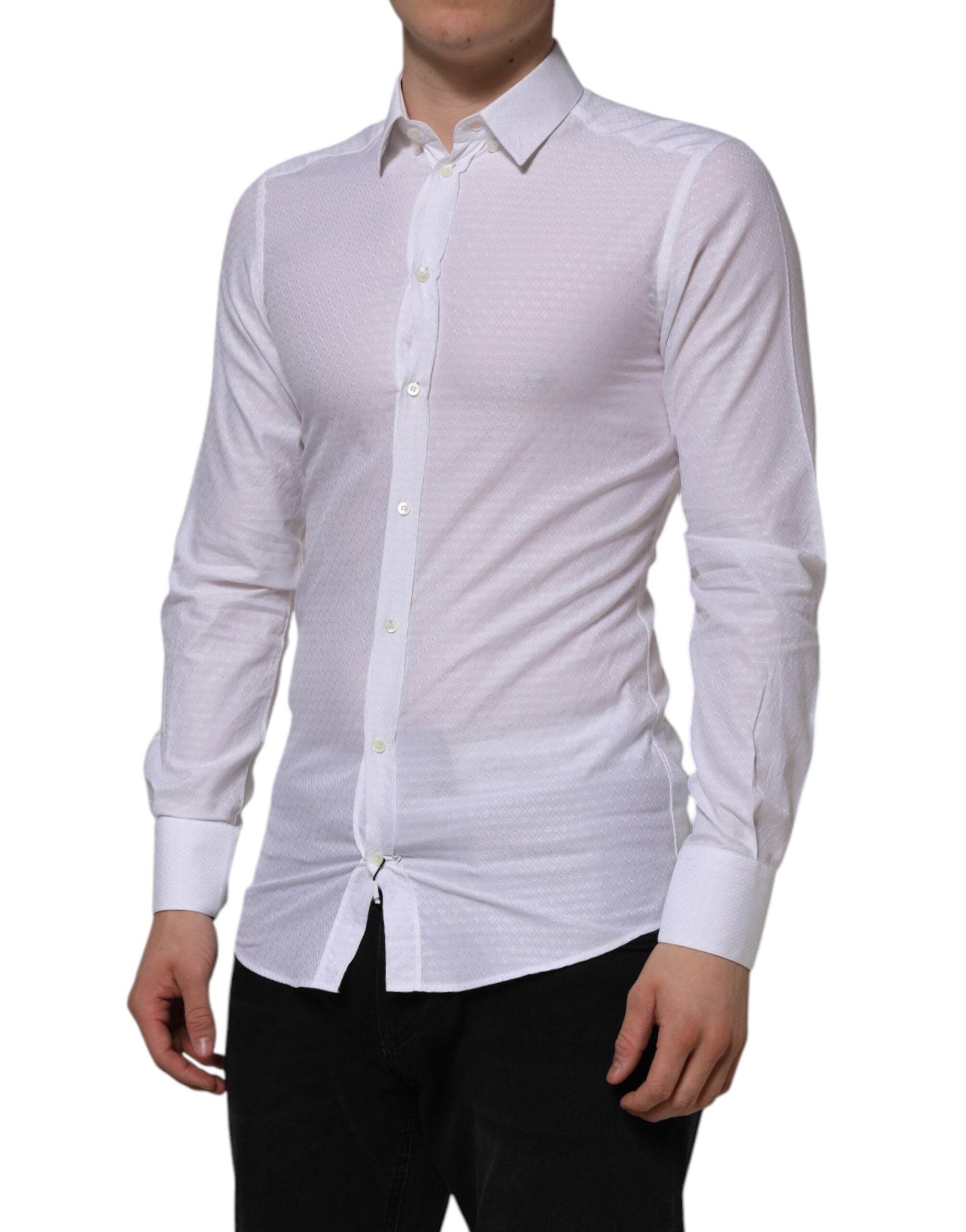 Dolce & Gabbana White Cotton GOLD Long Sleeves Formal Shirt - Hilstor