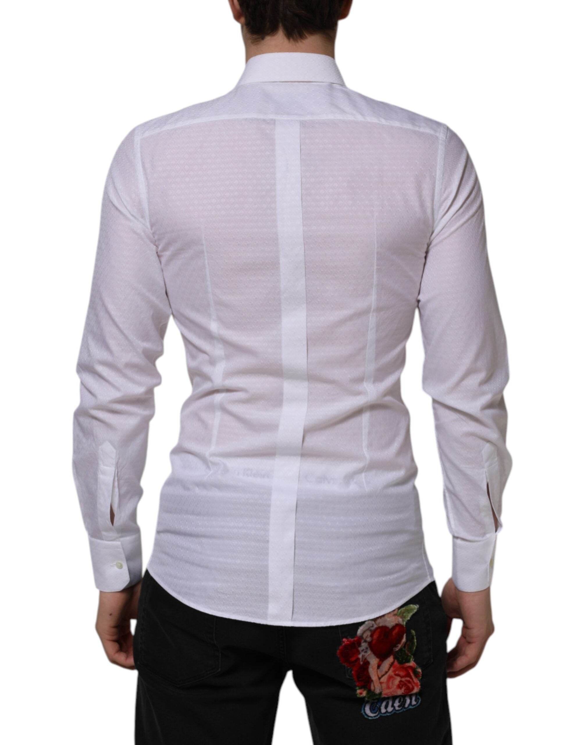 Dolce & Gabbana White Cotton GOLD Long Sleeves Formal Shirt - Hilstor