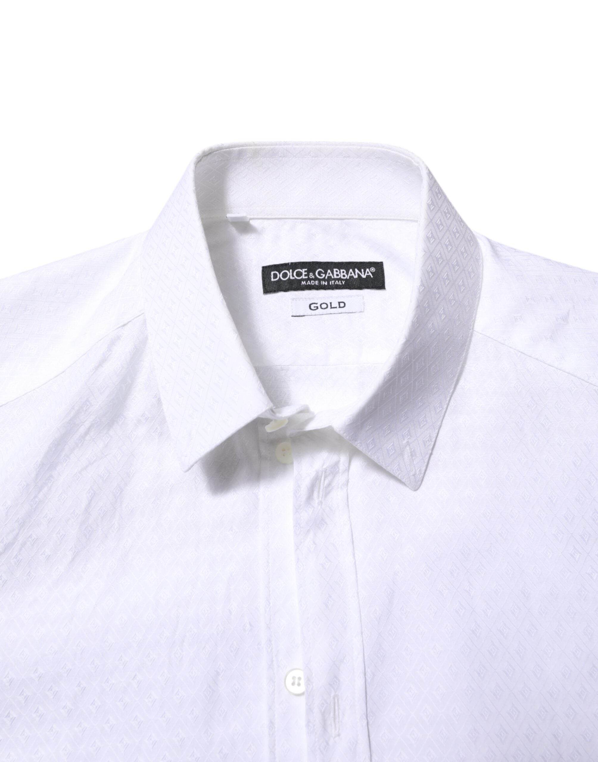 Dolce & Gabbana White Cotton GOLD Long Sleeves Formal Shirt - Hilstor