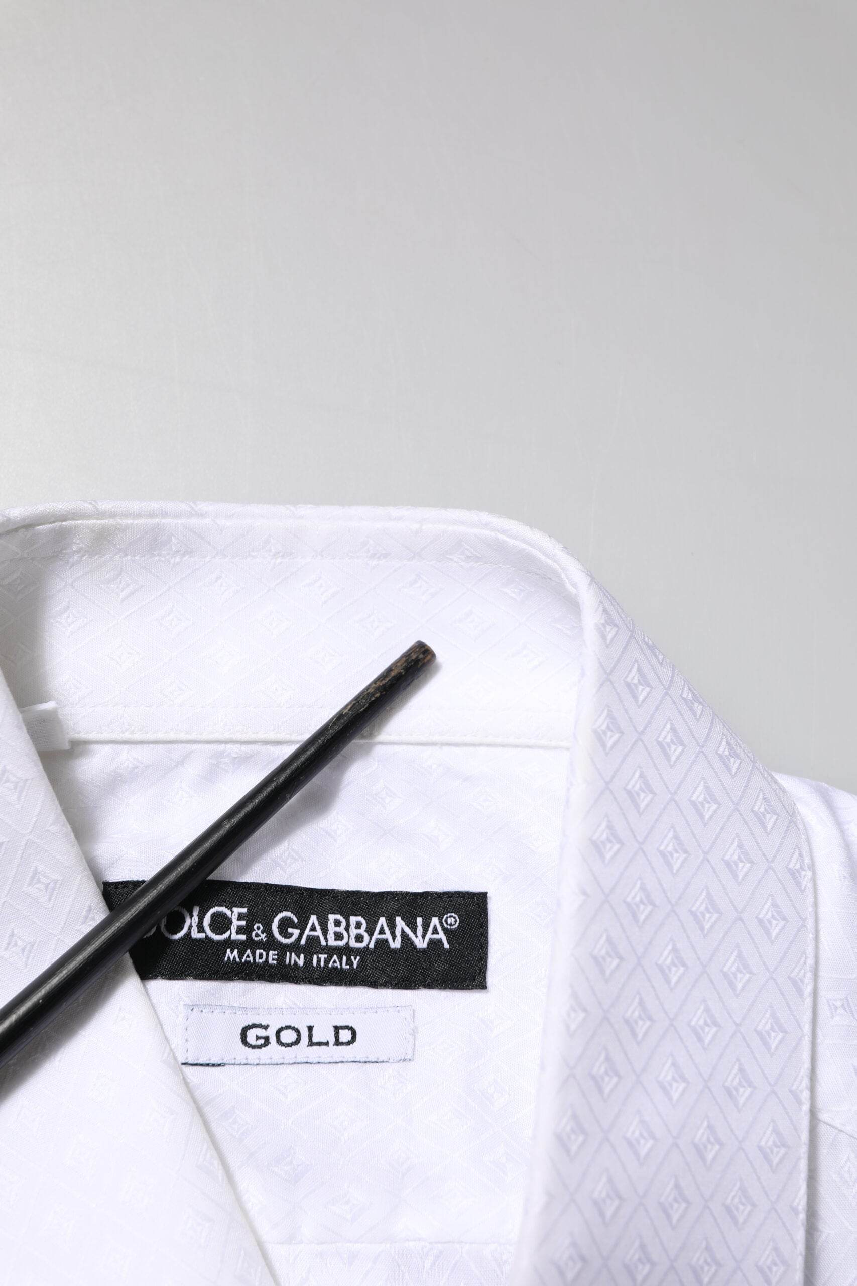 Dolce & Gabbana White Cotton GOLD Long Sleeves Formal Shirt - Hilstor