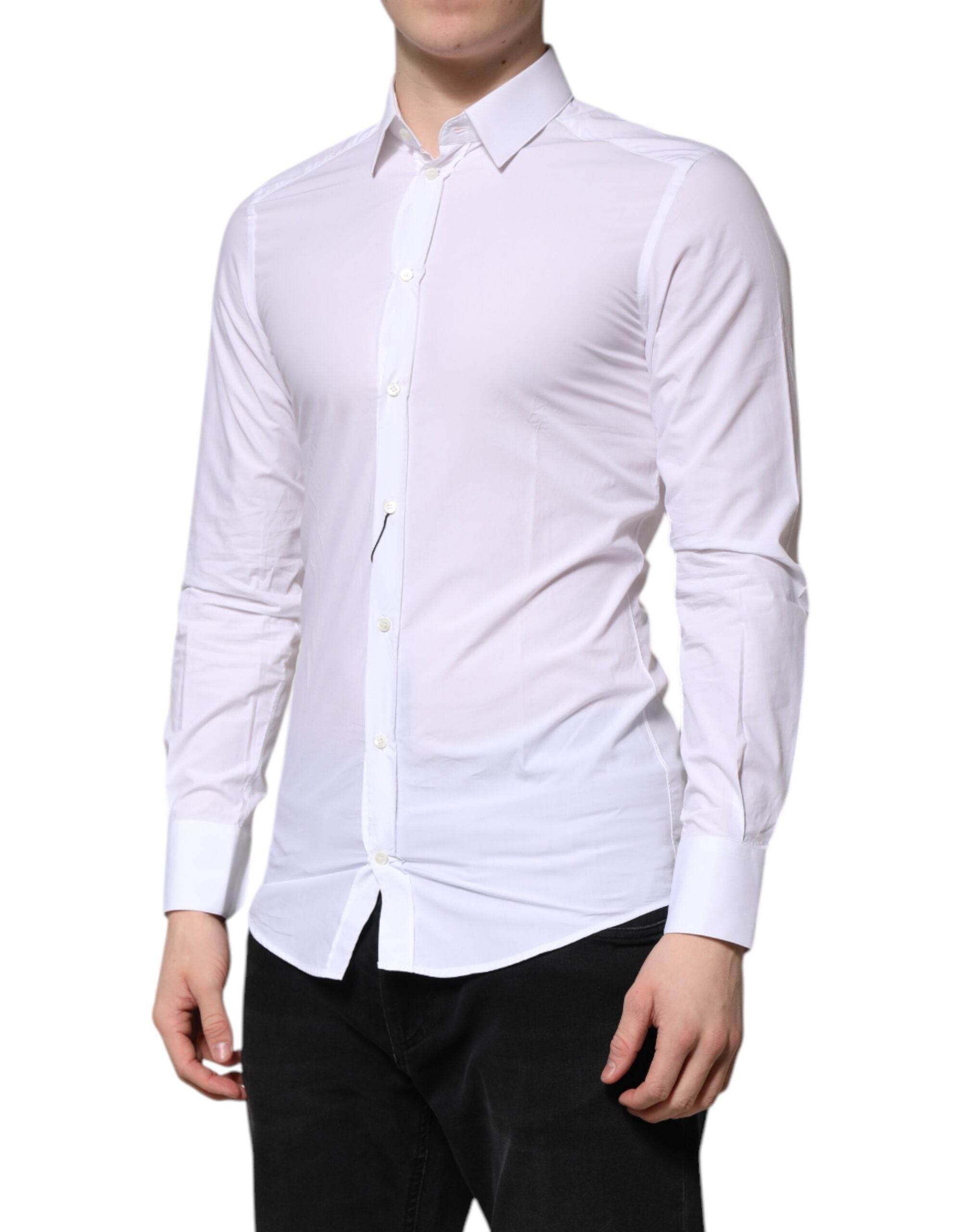 Dolce & Gabbana White Cotton GOLD Long Sleeves Formal Shirt - Hilstor