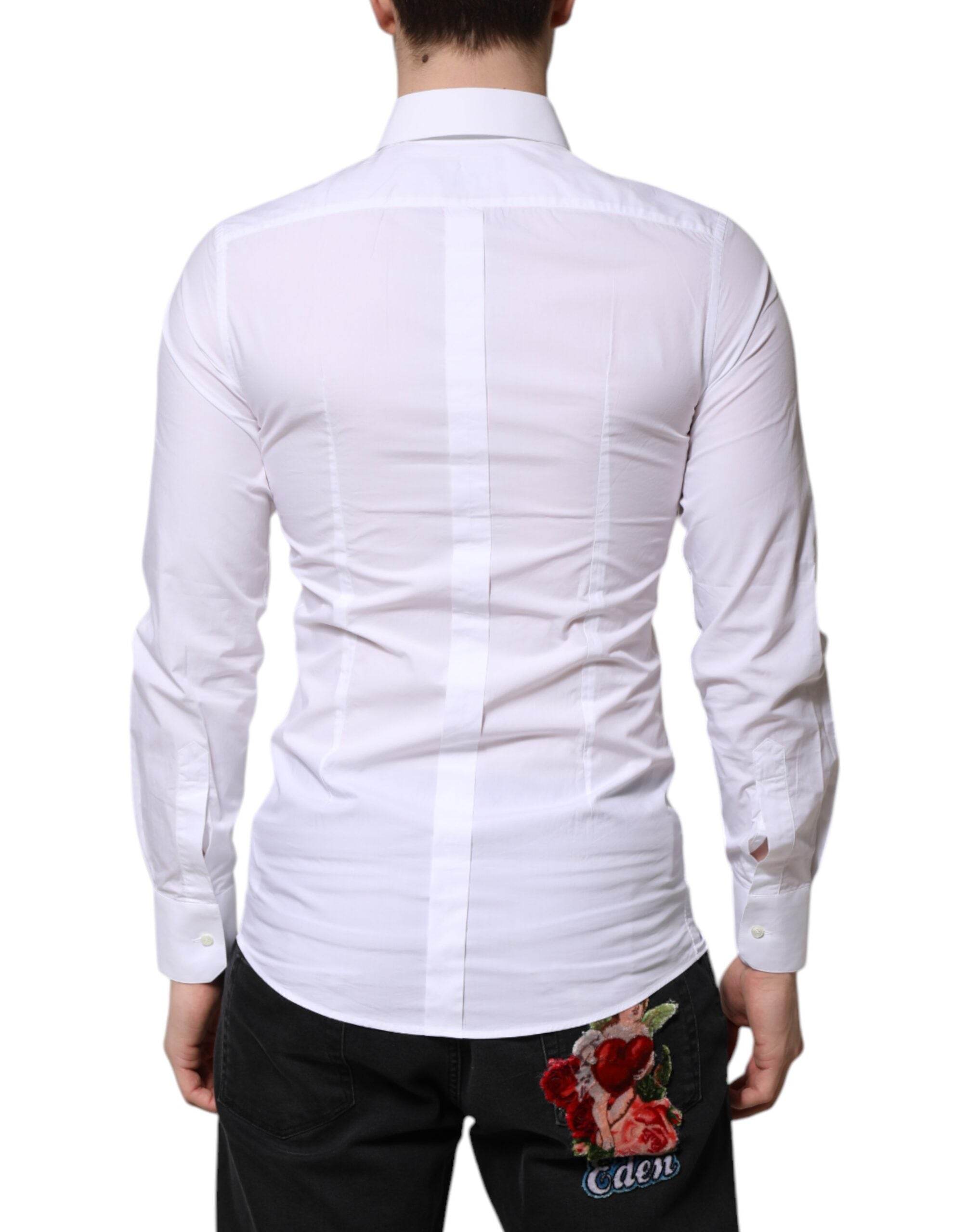 Dolce & Gabbana White Cotton GOLD Long Sleeves Formal Shirt - Hilstor