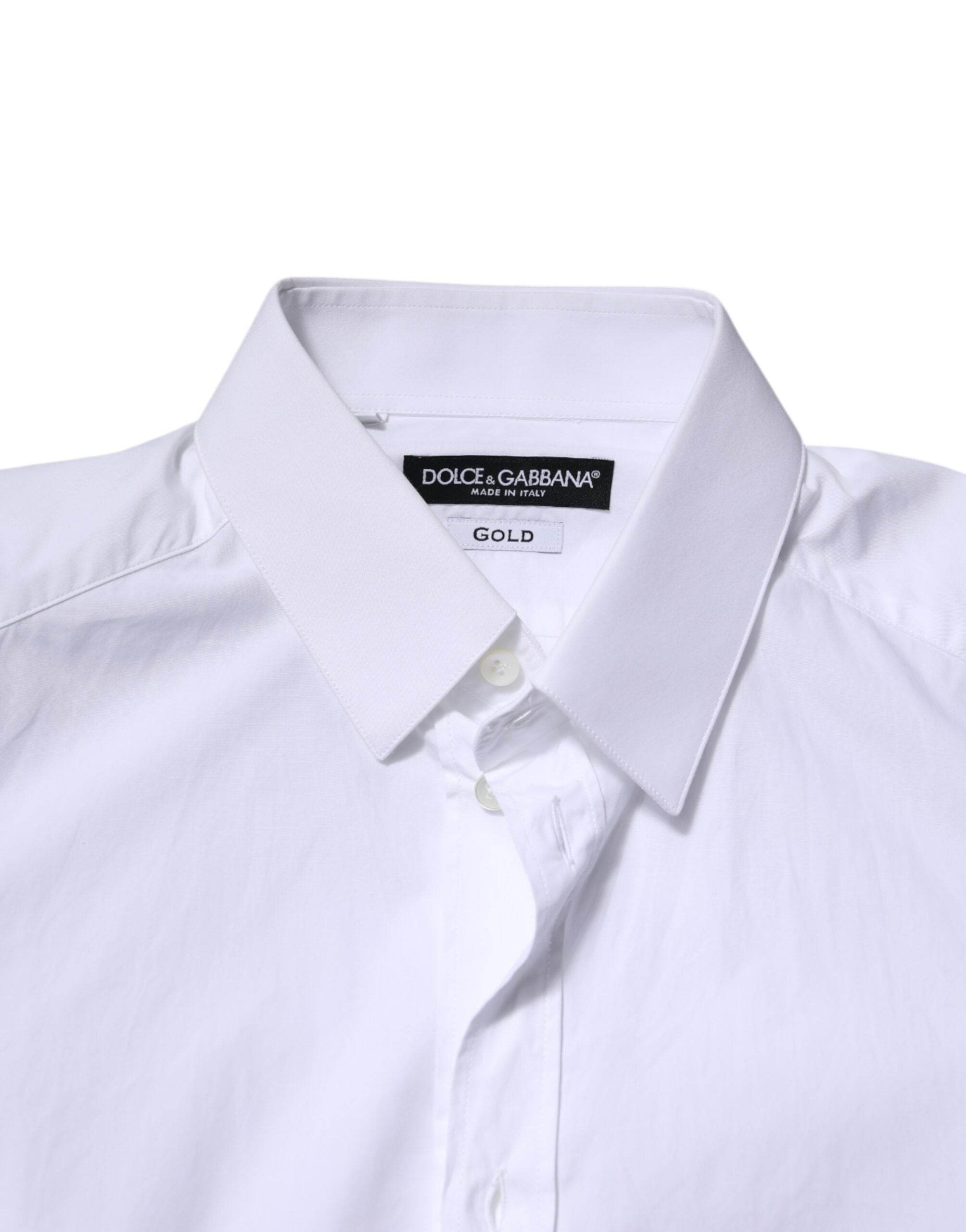 Dolce & Gabbana White Cotton GOLD Long Sleeves Formal Shirt - Hilstor